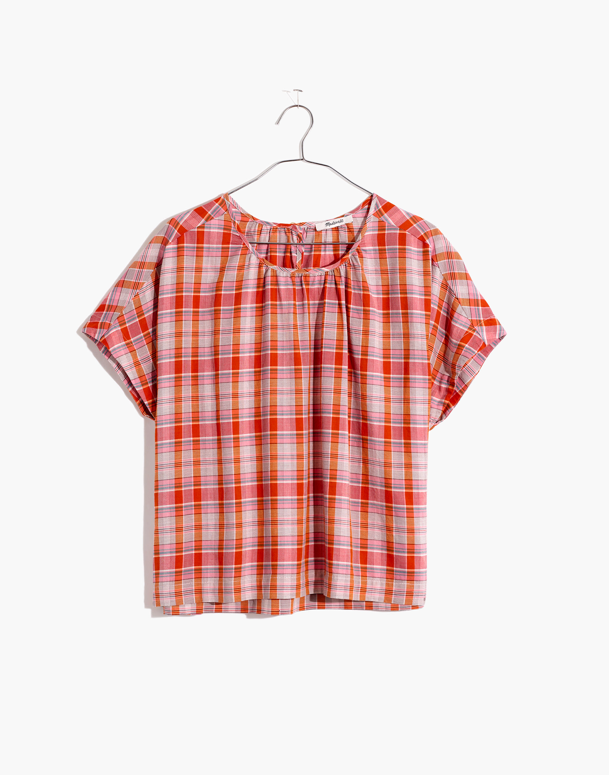 Plaid Shirred-Neck Boxy Top | Madewell