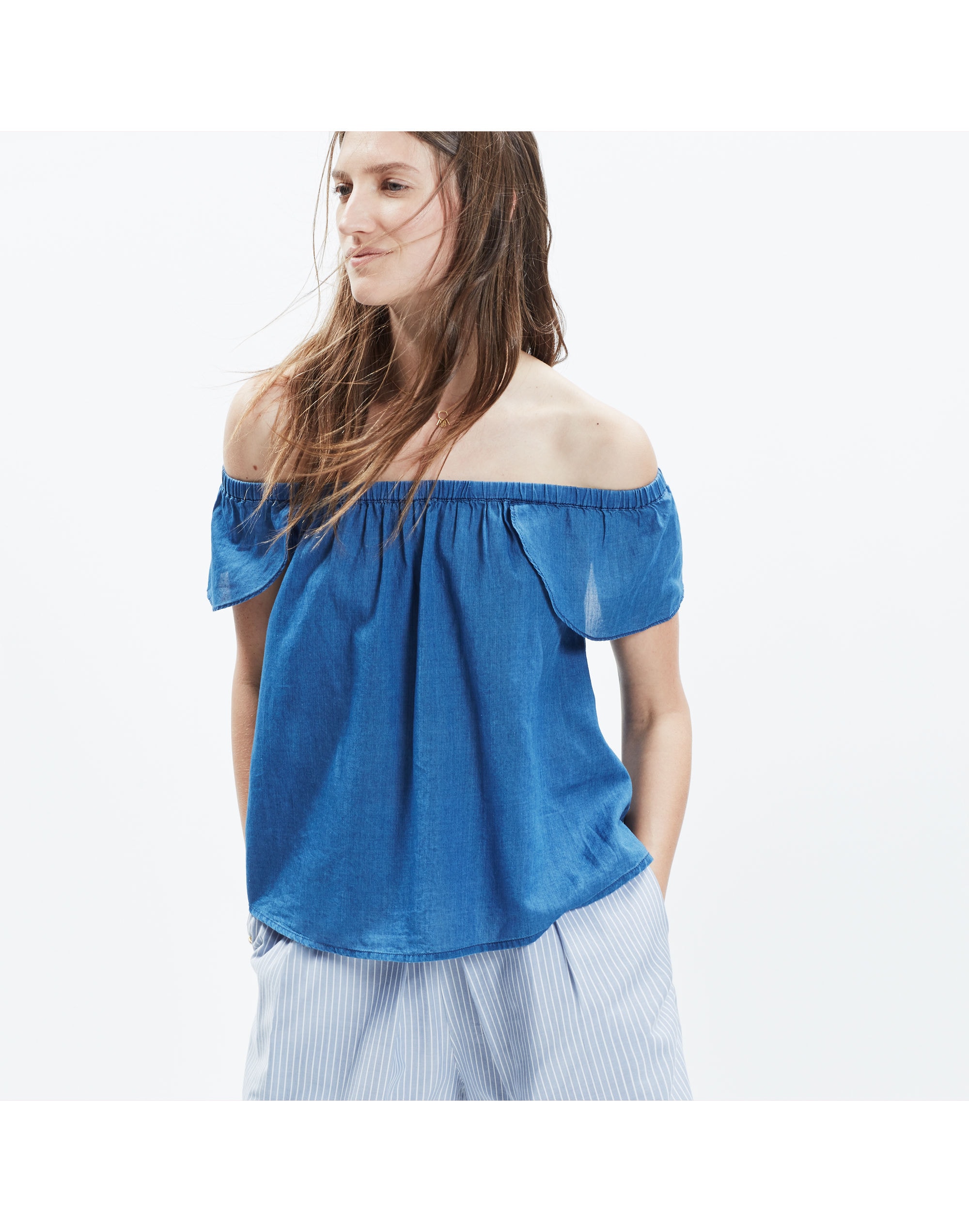 Indigo Cotton Off-the-Shoulder Top | Madewell