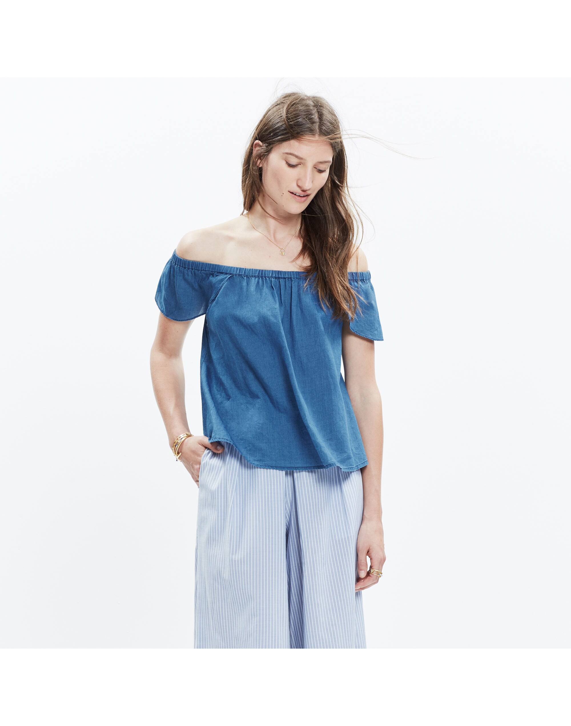 Indigo Cotton Off-the-Shoulder Top | Madewell