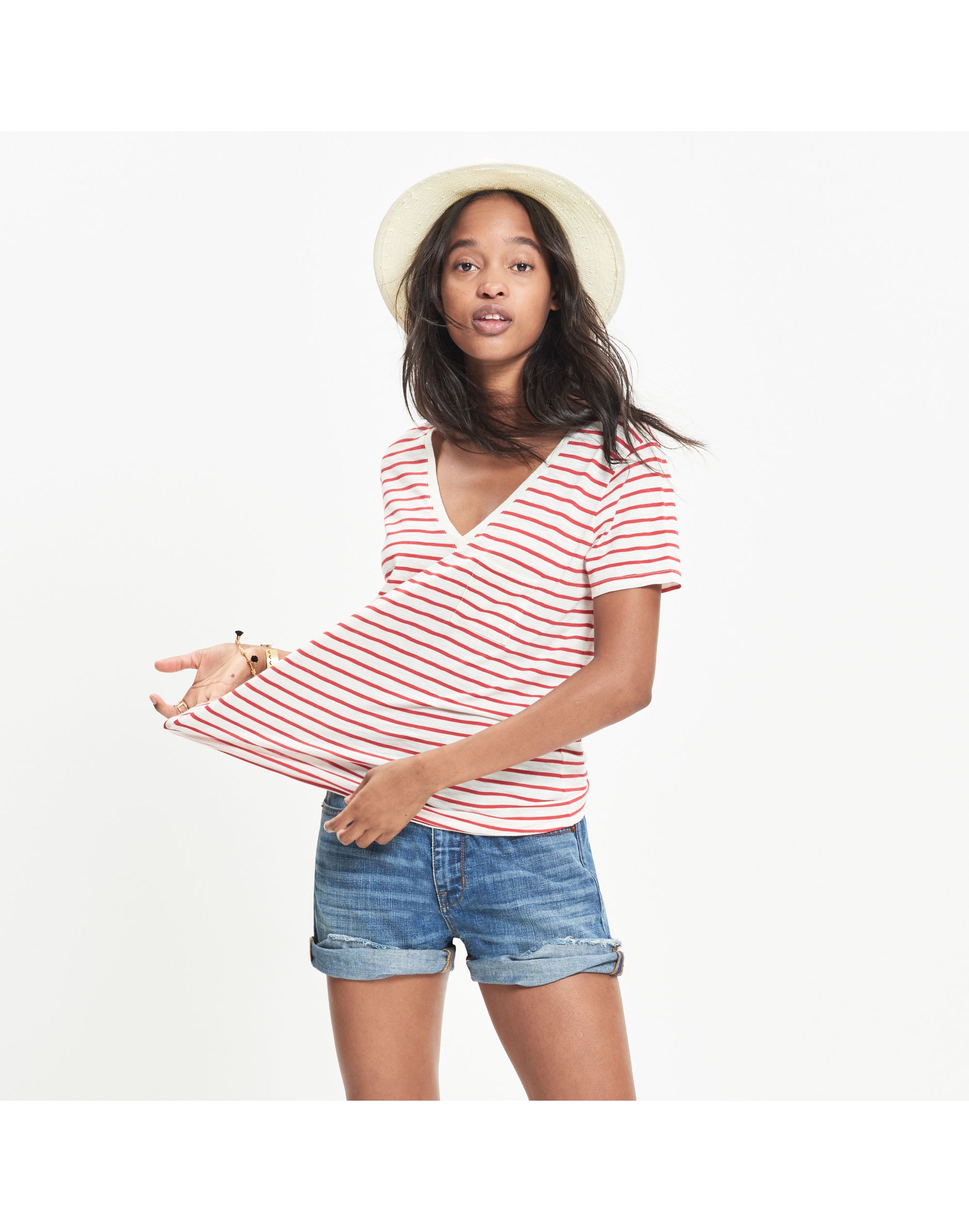 Whisper Cotton V-Neck Pocket Tee Alhambra Stripe | Madewell