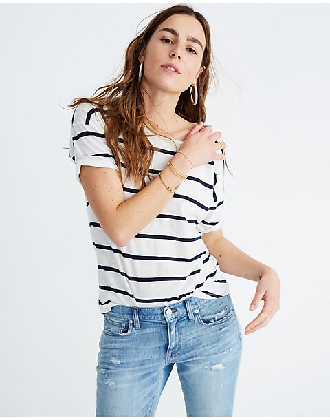 Women's Whisper Cotton Crewneck Tee in Creston Stripe | Madewell