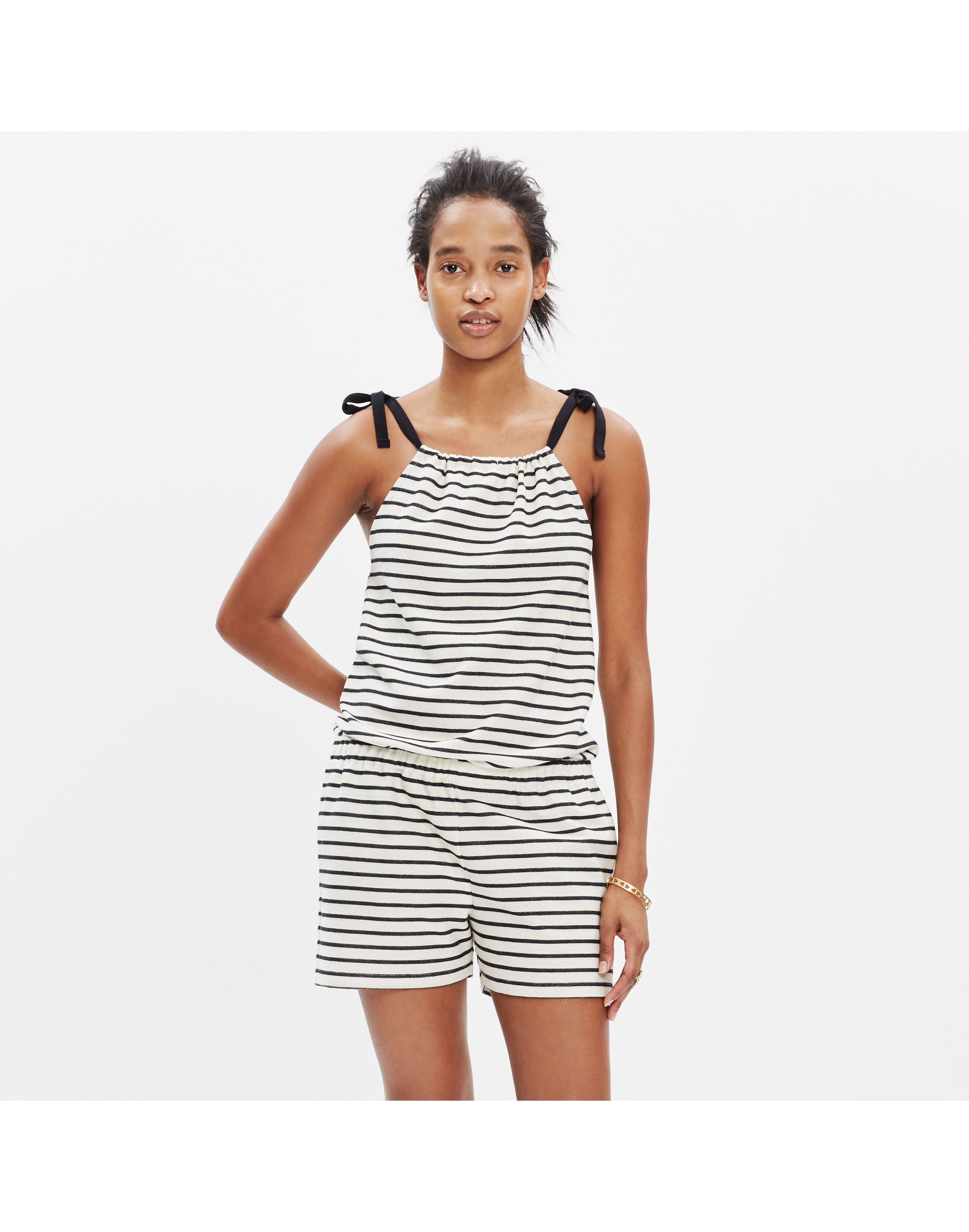 Tie-Shoulder Romper Stripe | Madewell