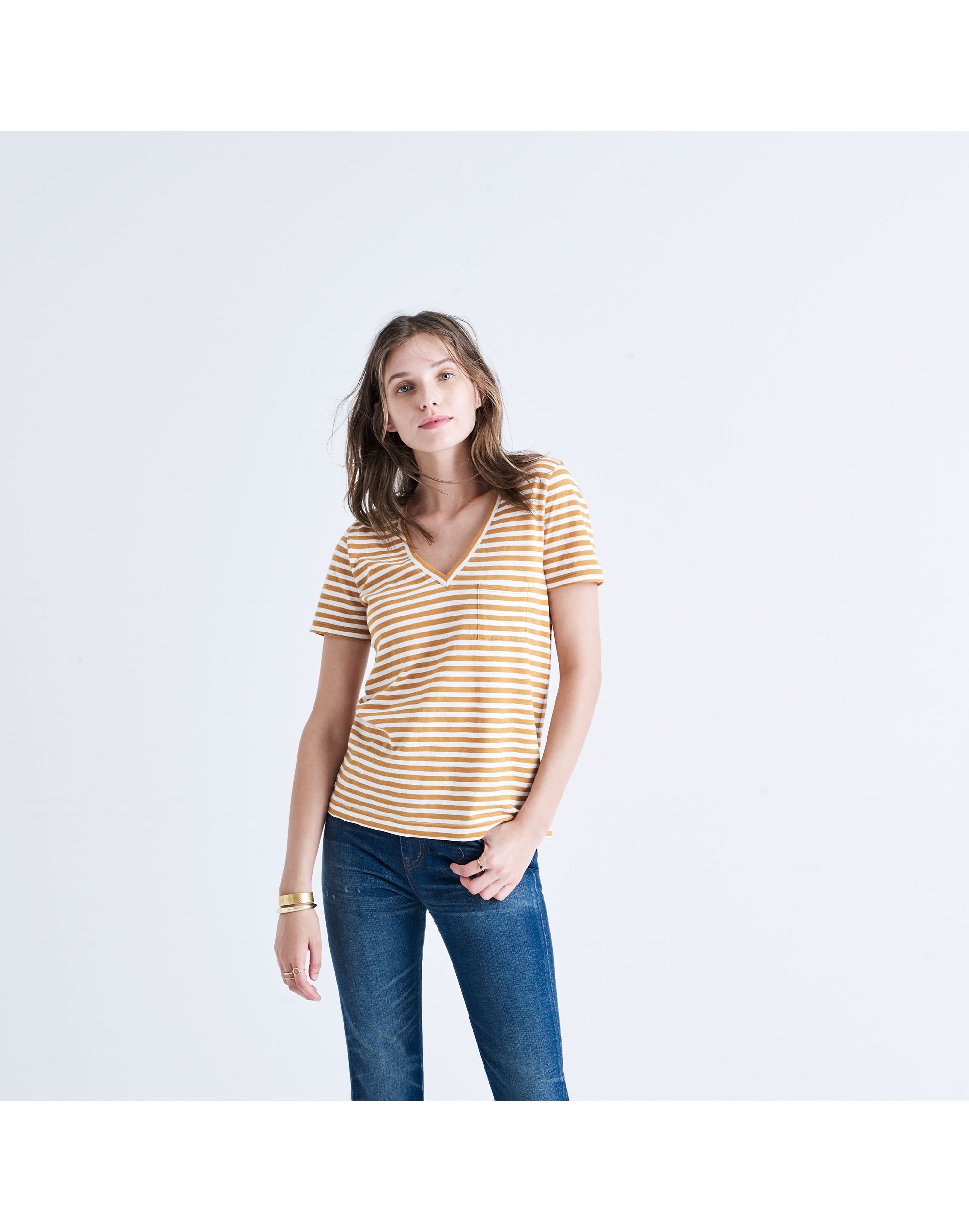 Whisper Cotton V-Neck Pocket Tee Fenwick Stripe | Madewell