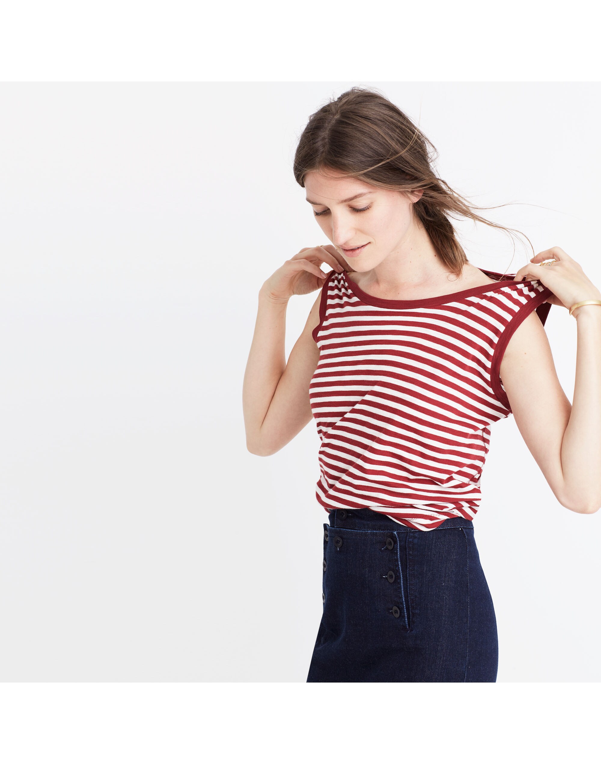 Whisper Cotton Crewneck Muscle Tank in Fenwick Stripe | Madewell