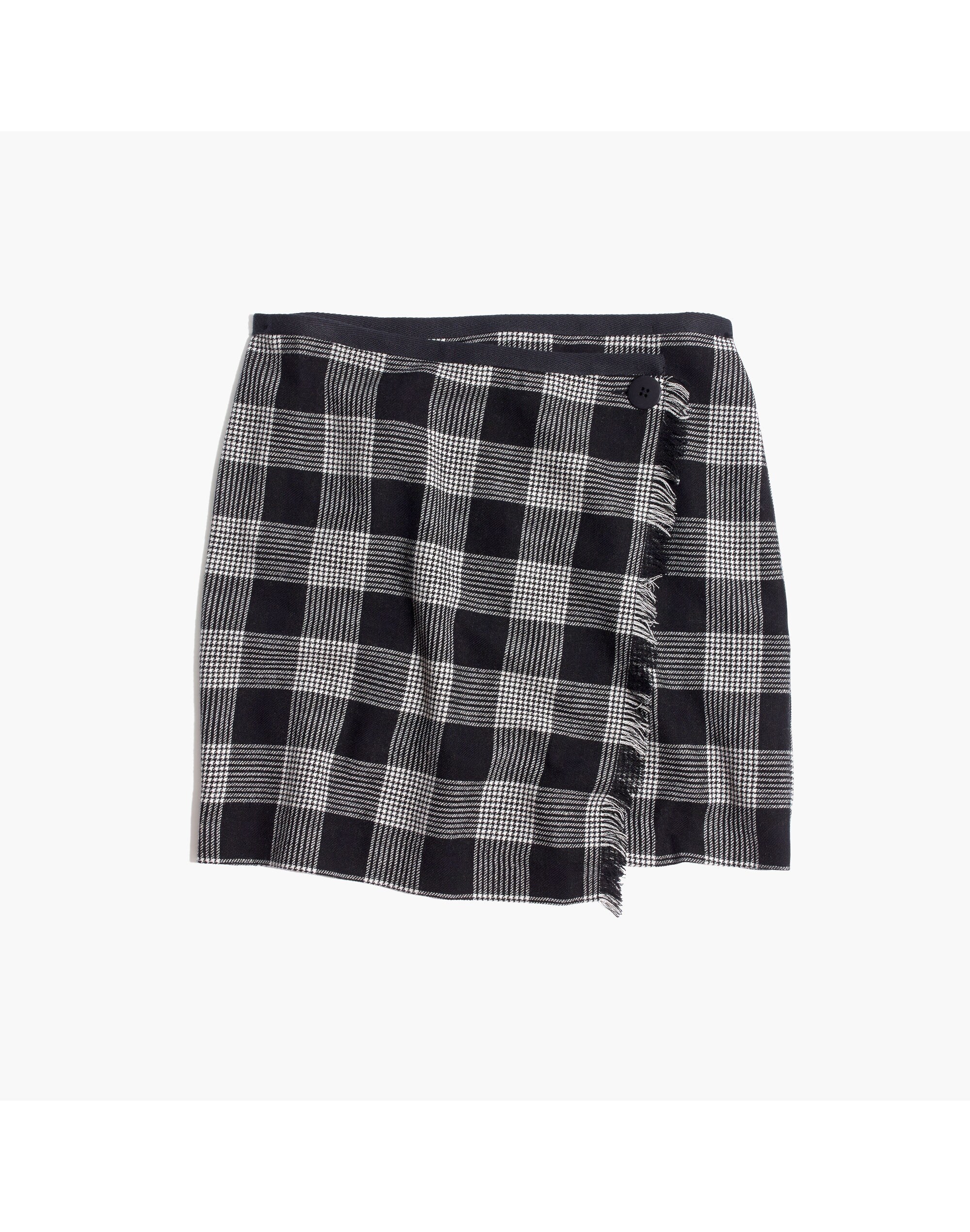 black and white plaid wrap skirt