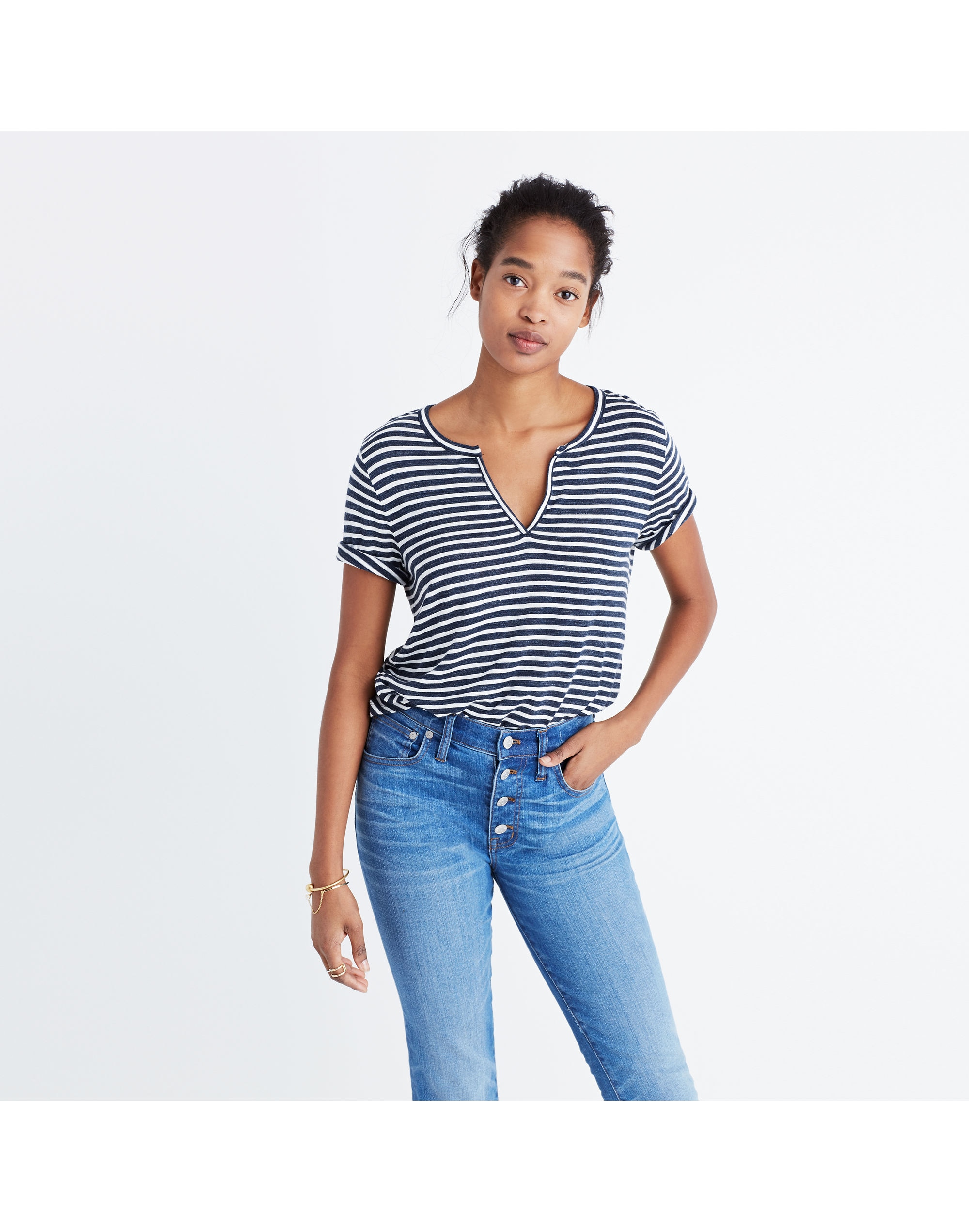 Anthem Split-Neck Tee Adriatic Stripe | Madewell