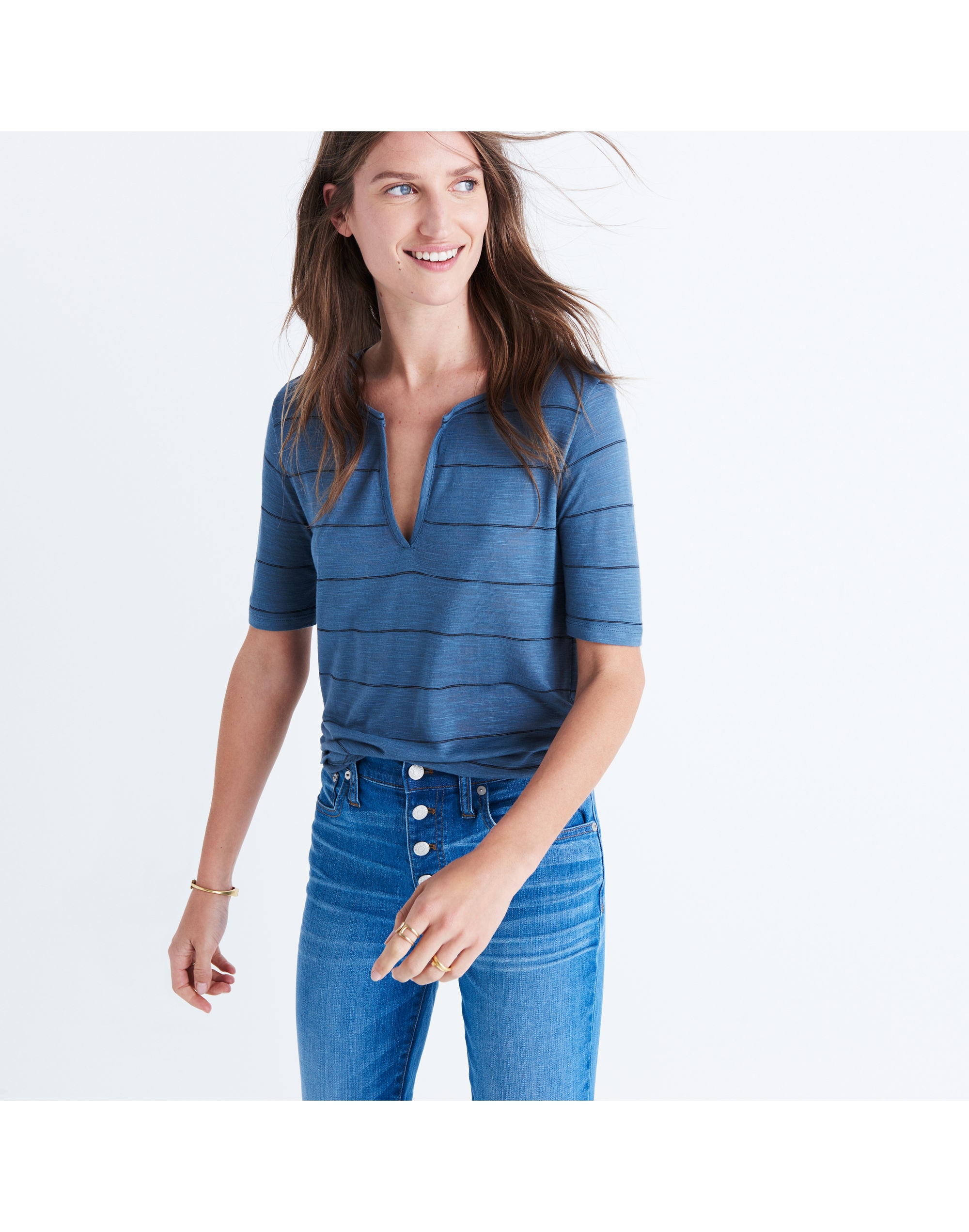 Anthem Split-Neck Tee Kimball Stripe | Madewell