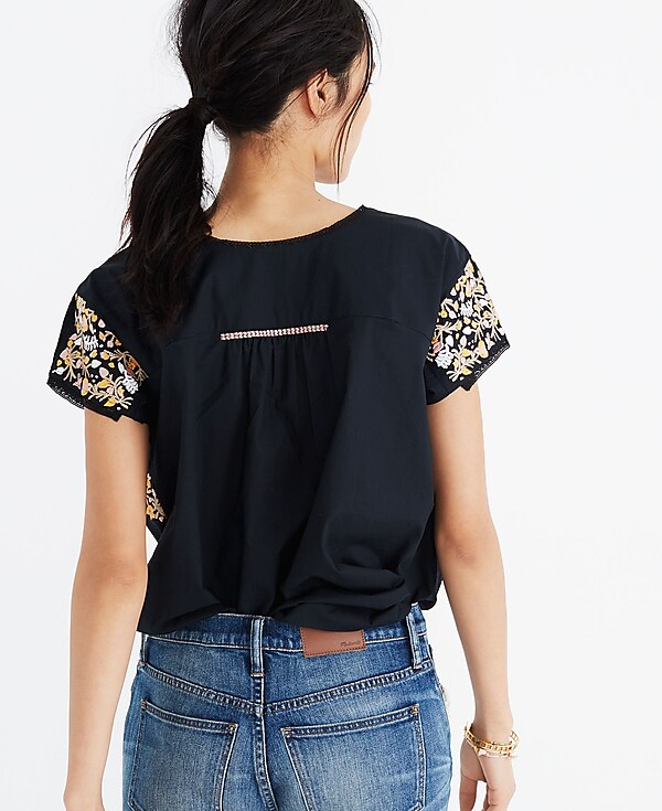 Embroidered Springtime Top in True Black