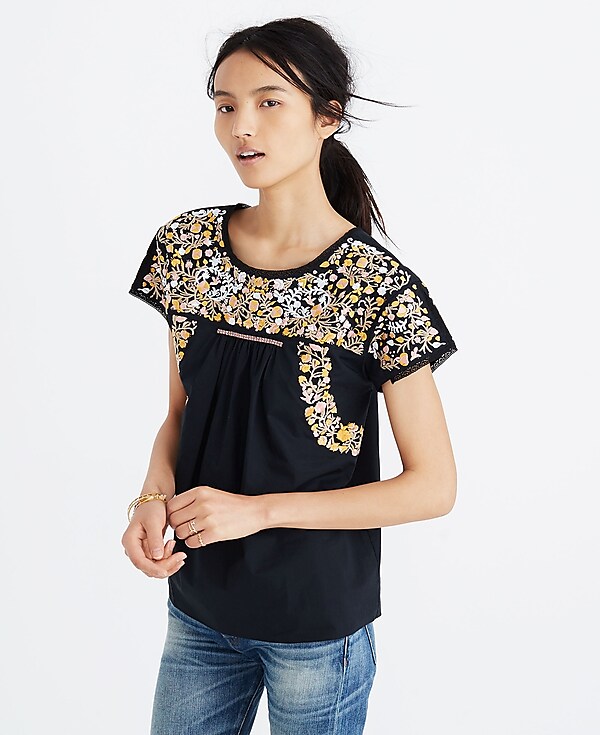 Embroidered Springtime Top in True Black