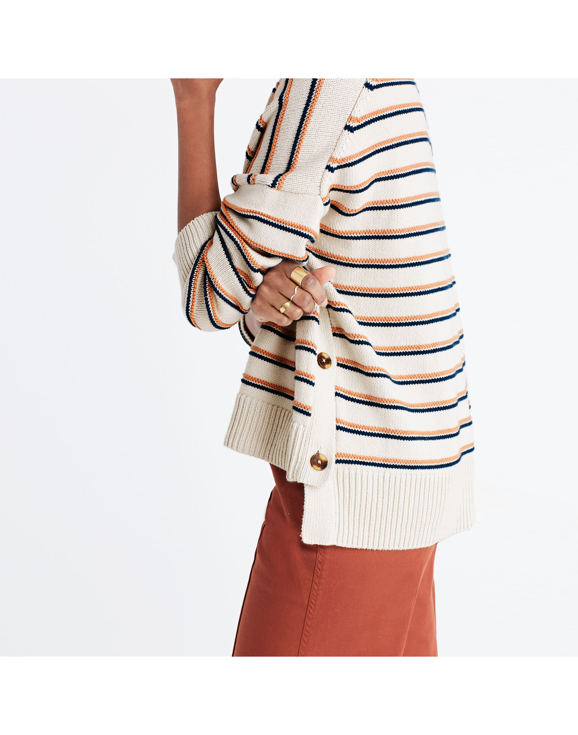 Brownstone Side-Button Sweater Stripe | Madewell