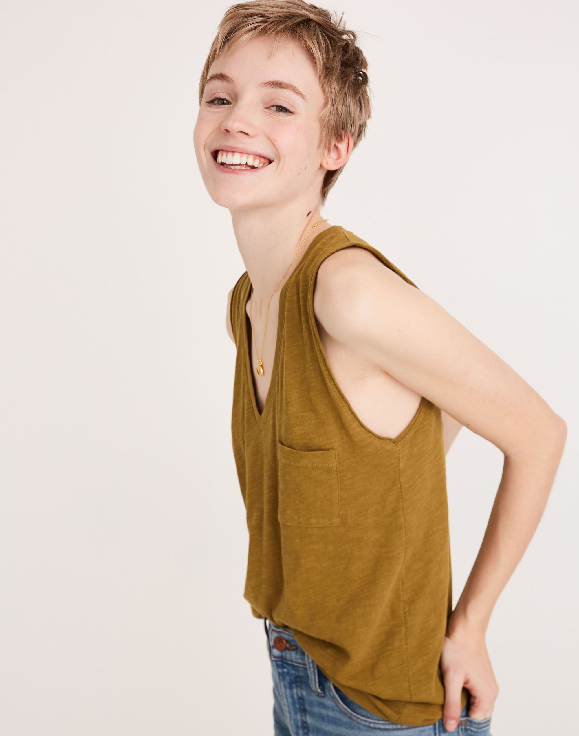 Whisper Cotton V-Neck Pocket Tank | Madewell