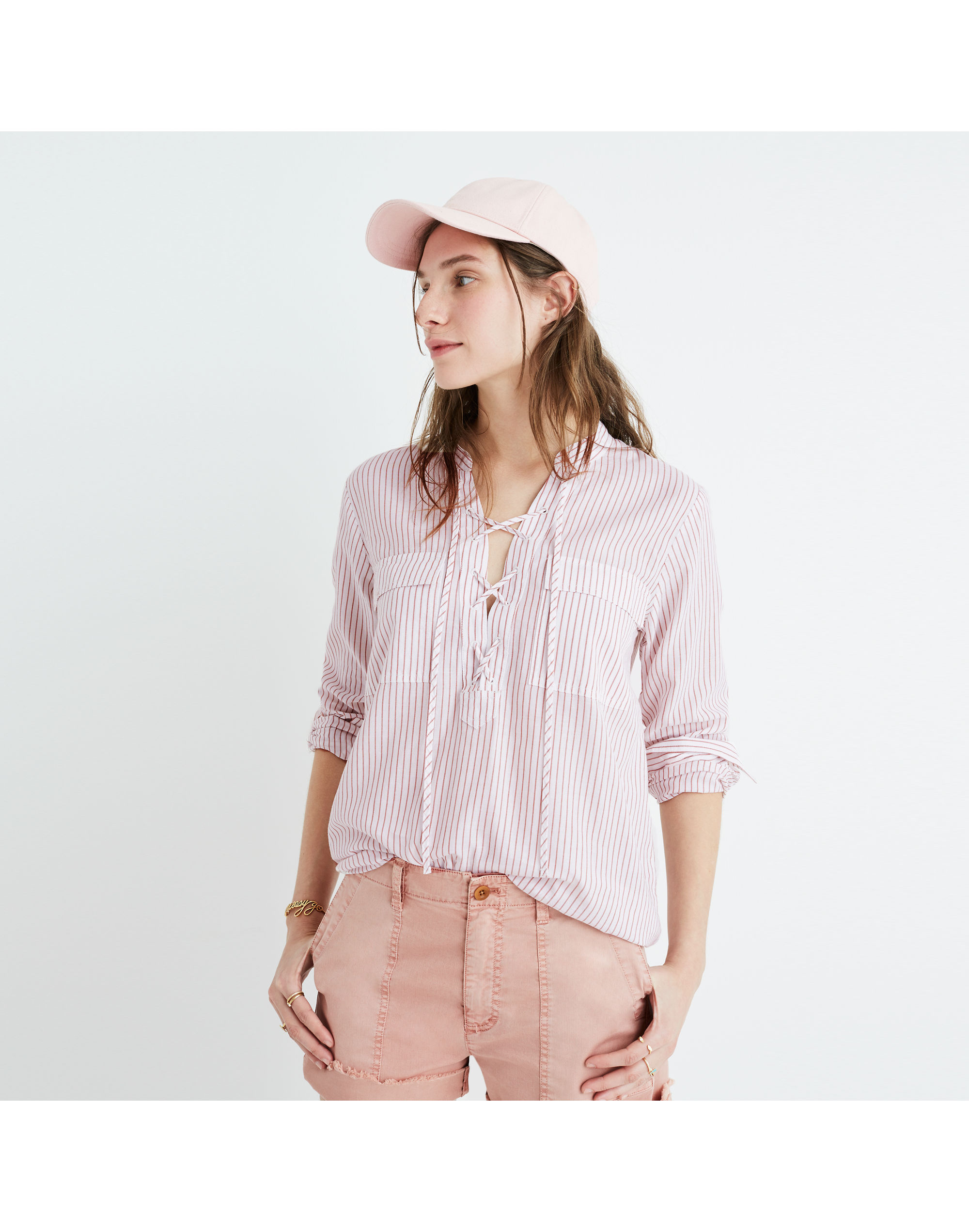 Terrace Lace-Up Shirt Vera Stripe | Madewell