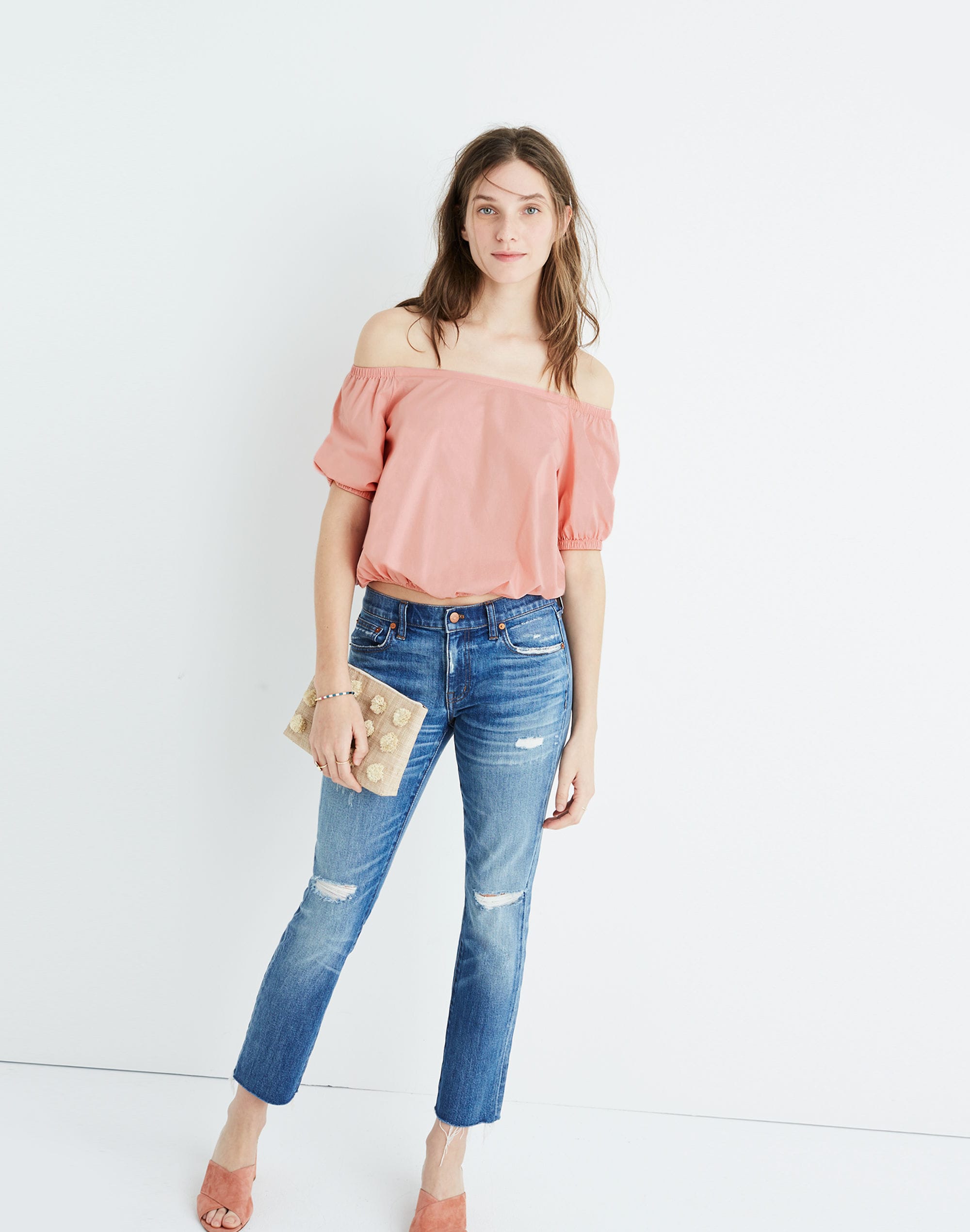 Off-the-Shoulder Bubble Top Weathered Pink | Madewell