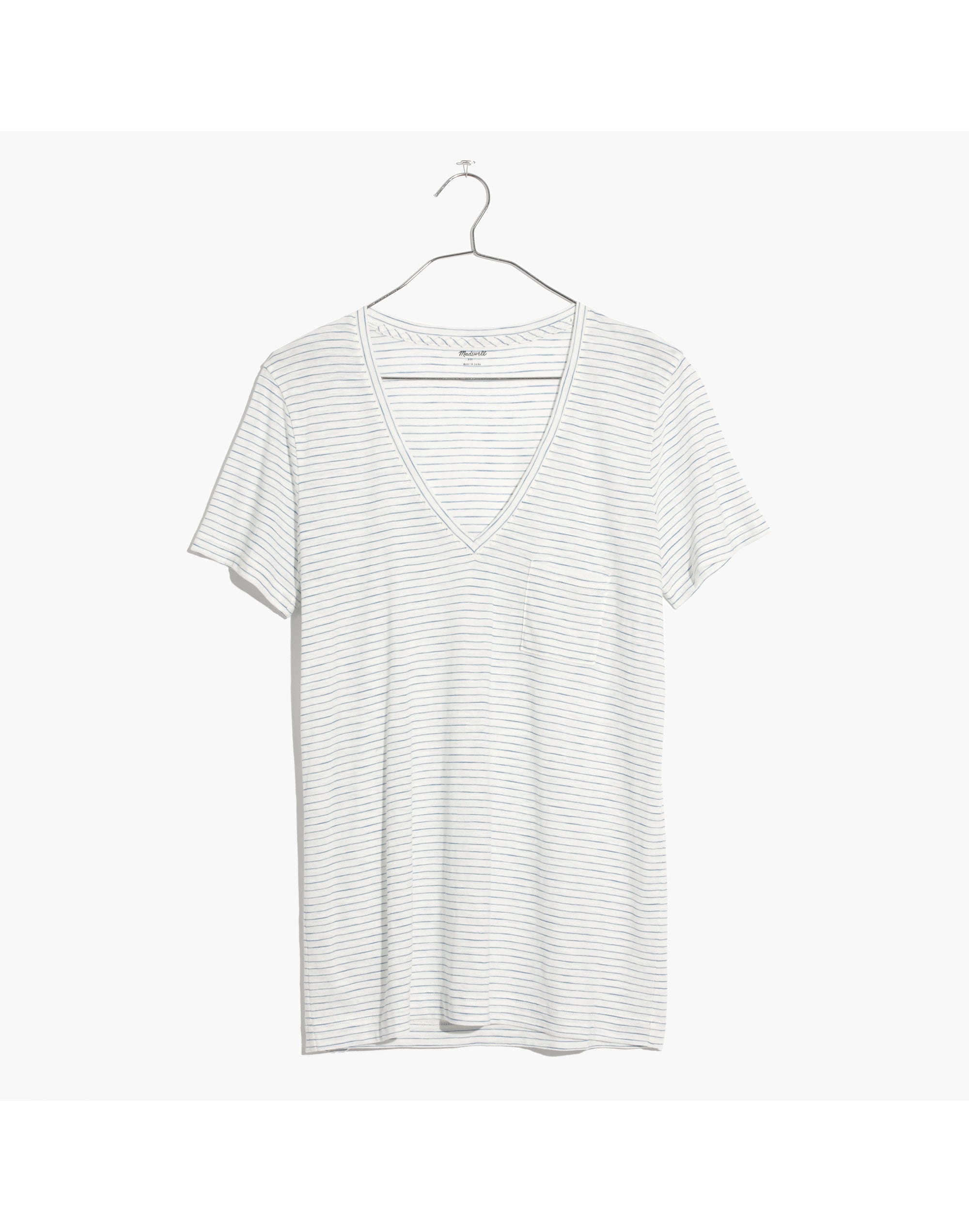 Whisper Cotton V-Neck Pocket Tee Carolina Stripe | Madewell