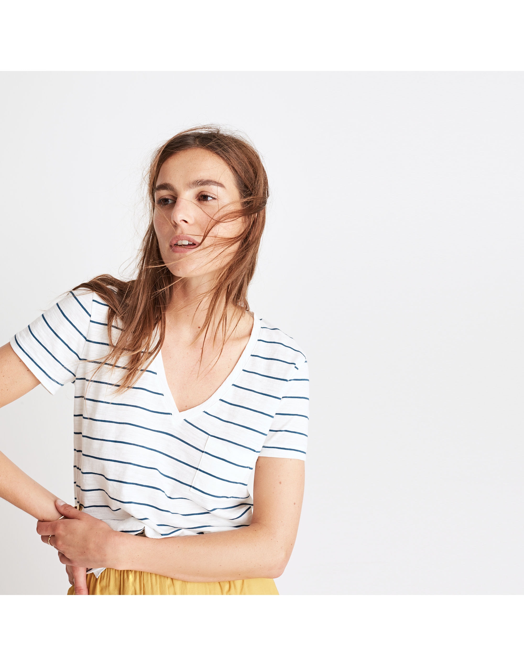 Whisper Cotton V-Neck Pocket Tee in Jarvis Stripe | Madewell