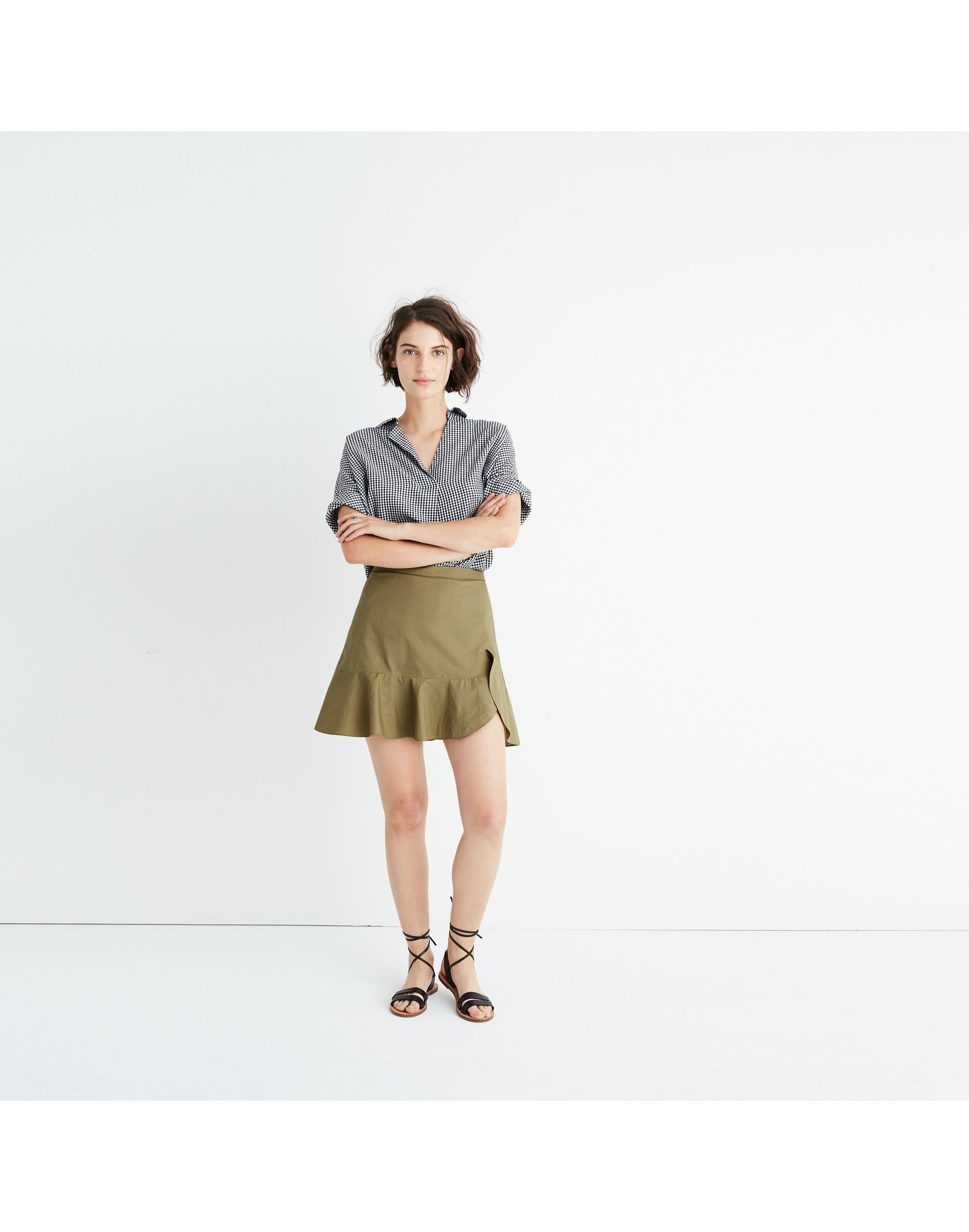 Ruffle-Wrap Mini Skirt Expat Olive | Madewell