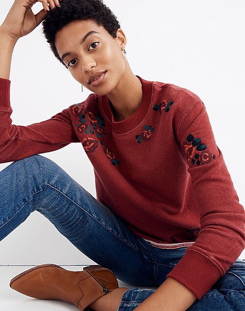 Embroidered Crewneck Sweatshirt (Crimson)