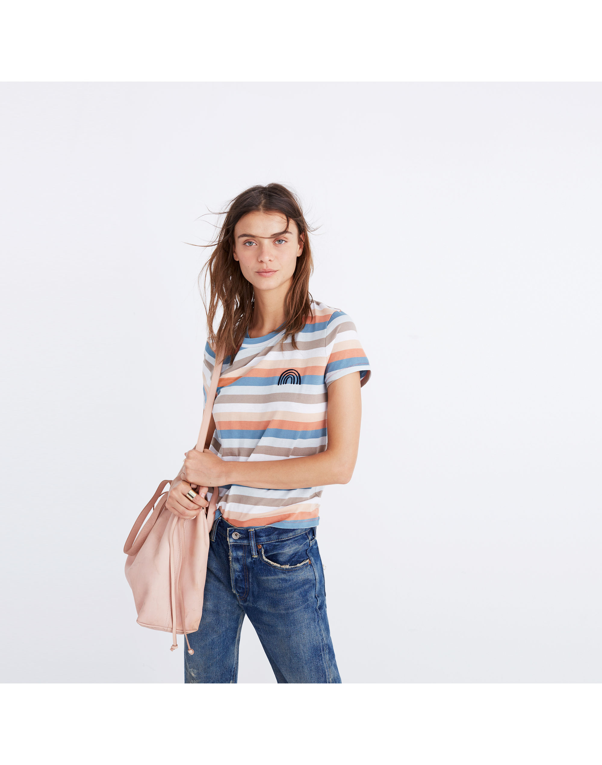 Embroidered Rainbow Striped Tee | Madewell