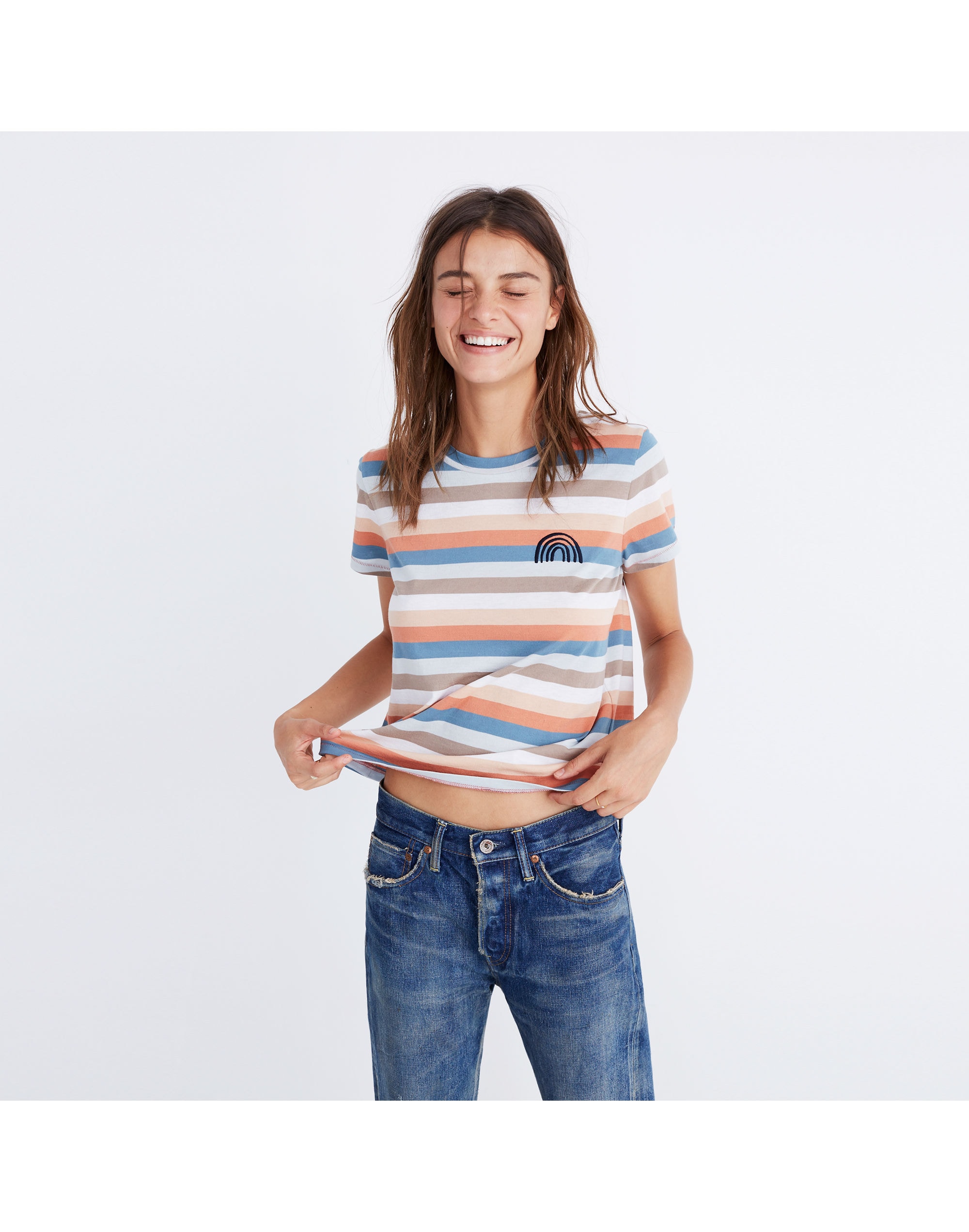 Embroidered Rainbow Striped Tee | Madewell