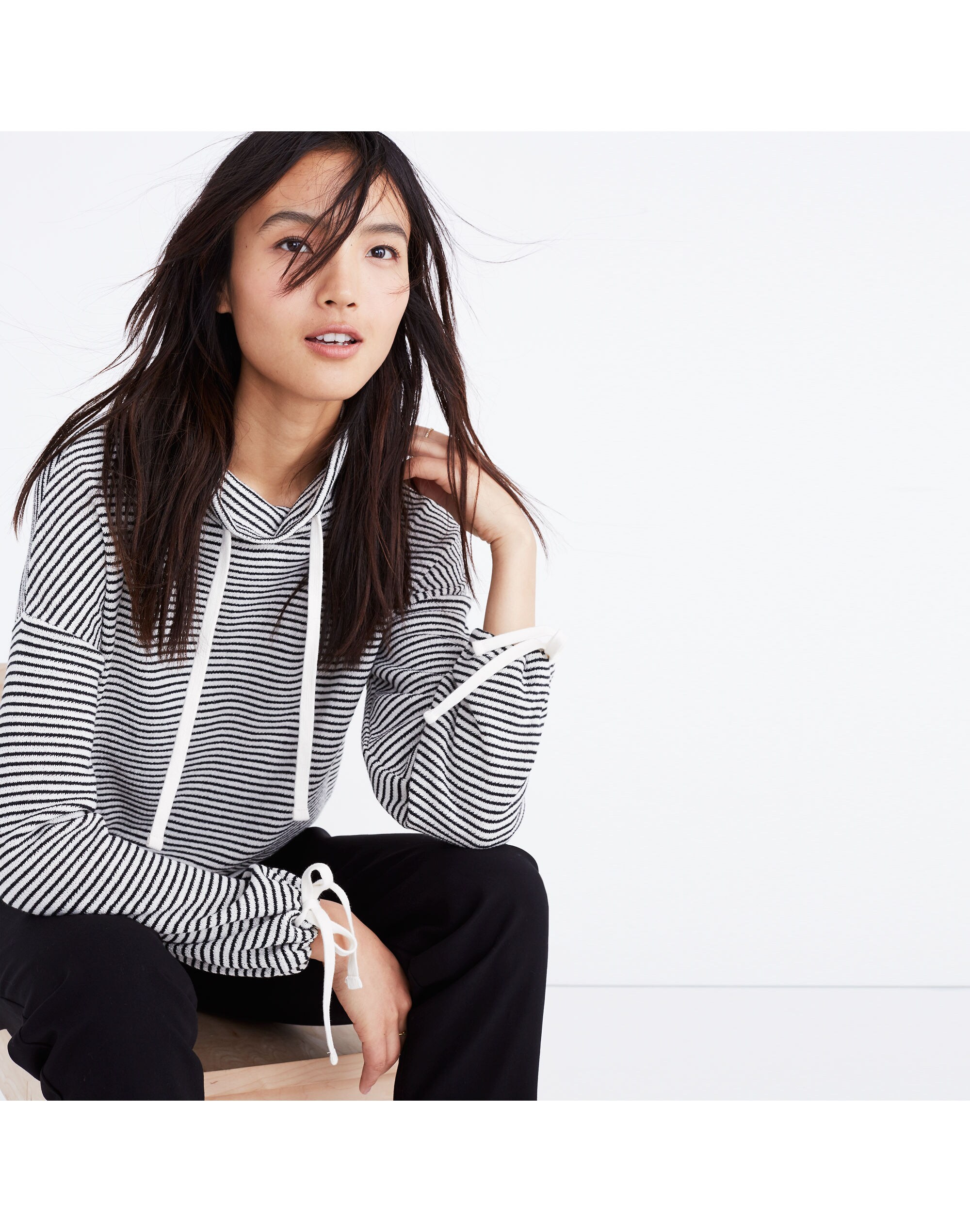 Funnelneck Tie-Sleeve Sweatshirt Stripe | Madewell