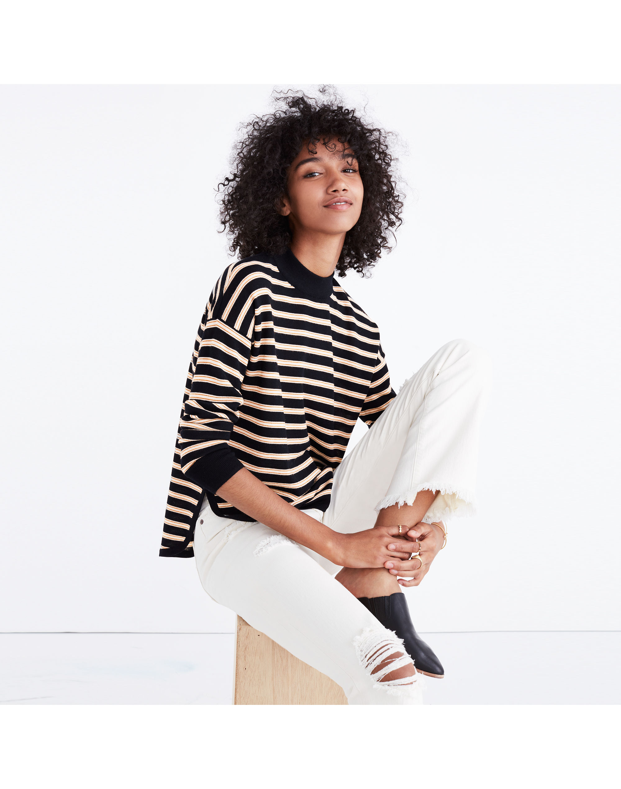 Mockneck Boxy Pullover Sweater Stripe | Madewell