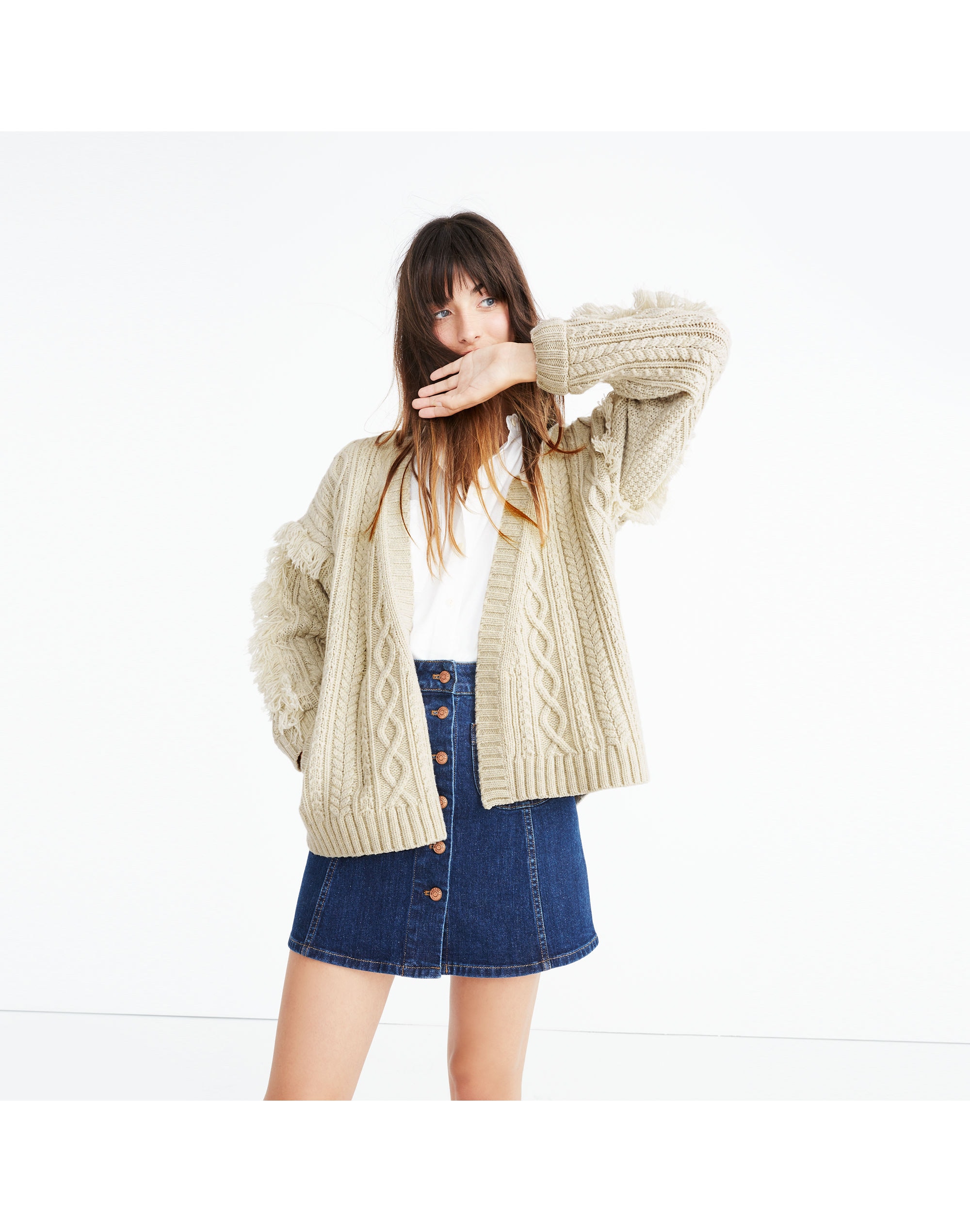 Cableknit Fringe Cardigan Sweater | Madewell