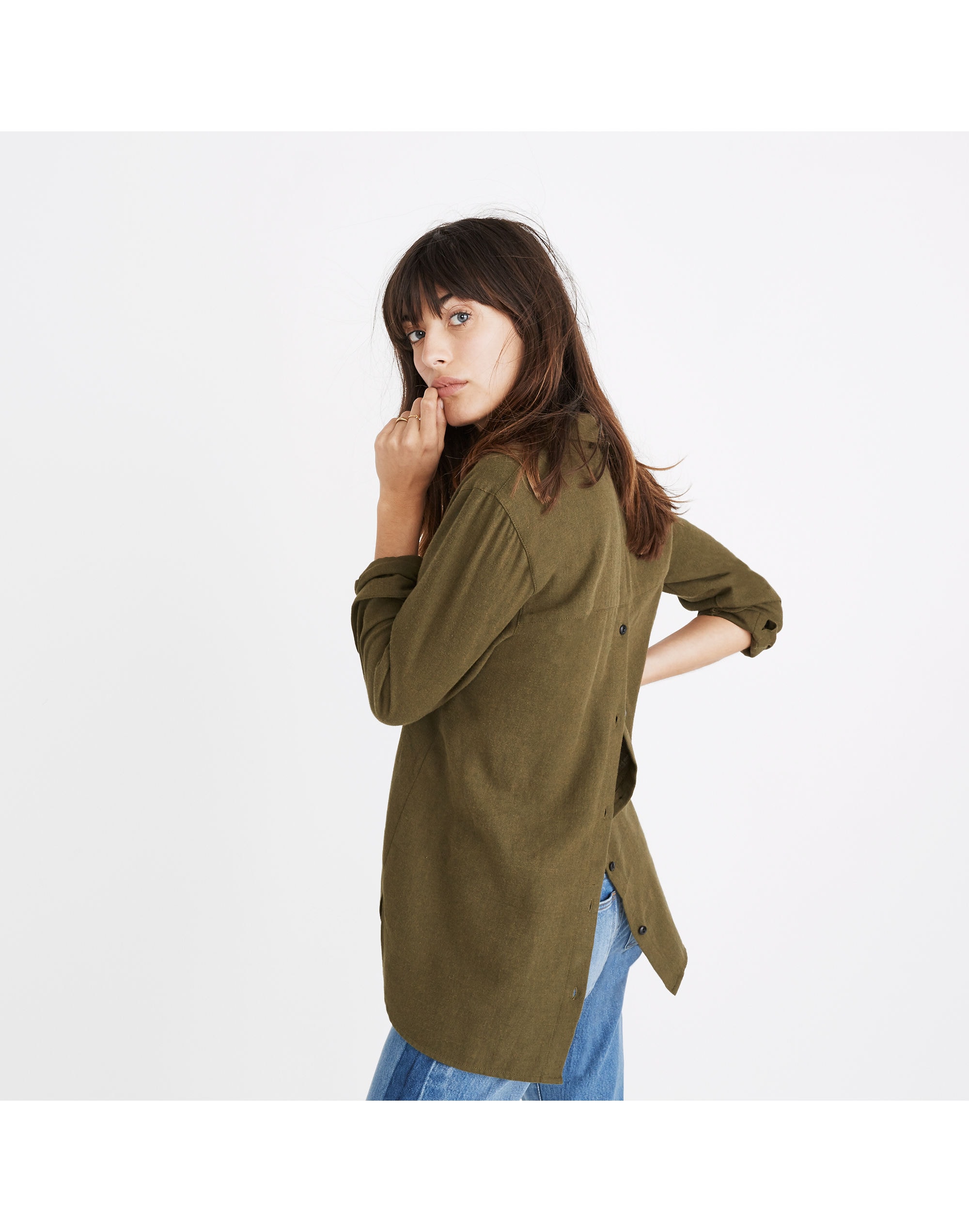 Mw Flannel Classic Ex-boyfriend Button-back Shirt In Loden