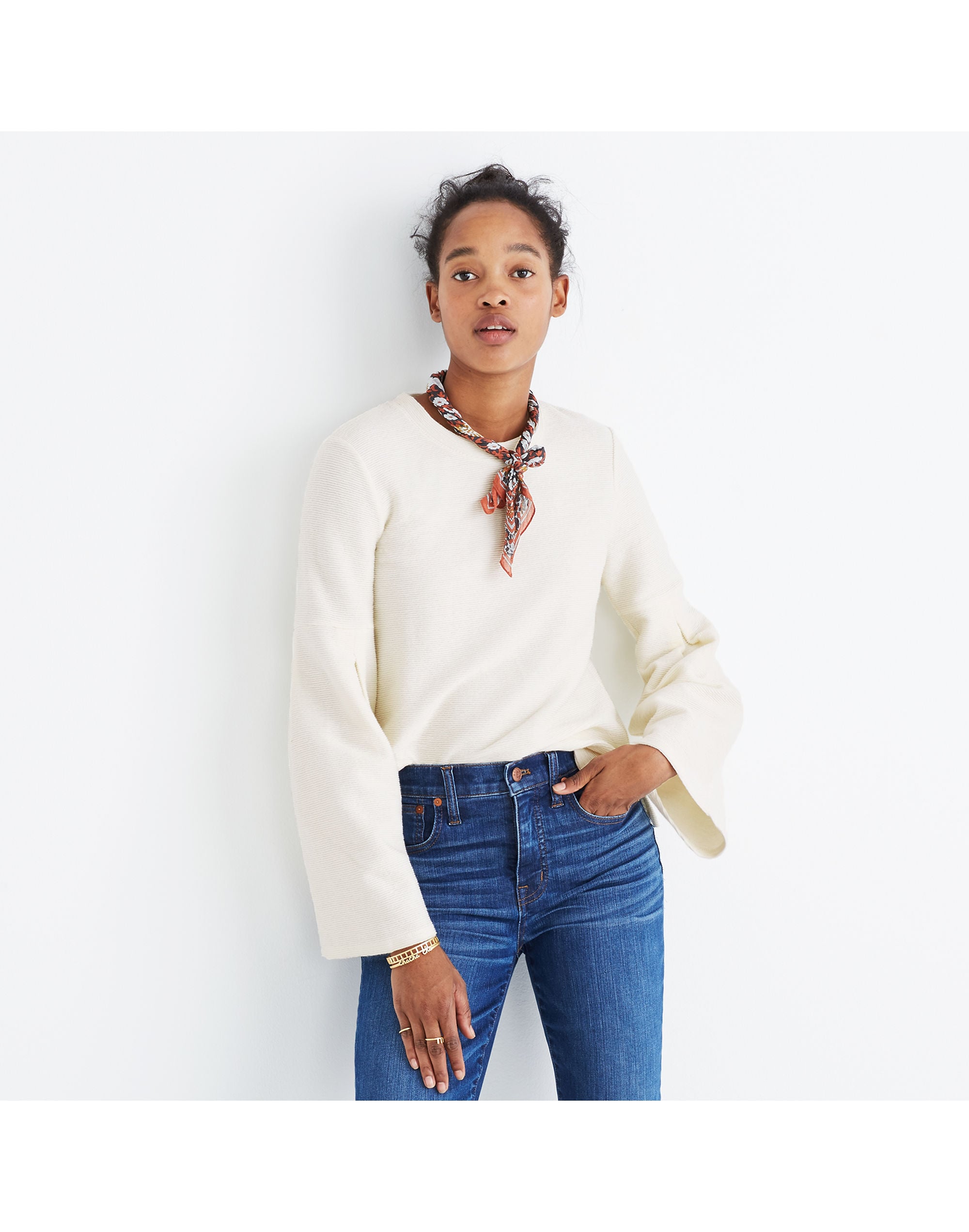 Pleat-Sleeve Ribbed Top | Madewell