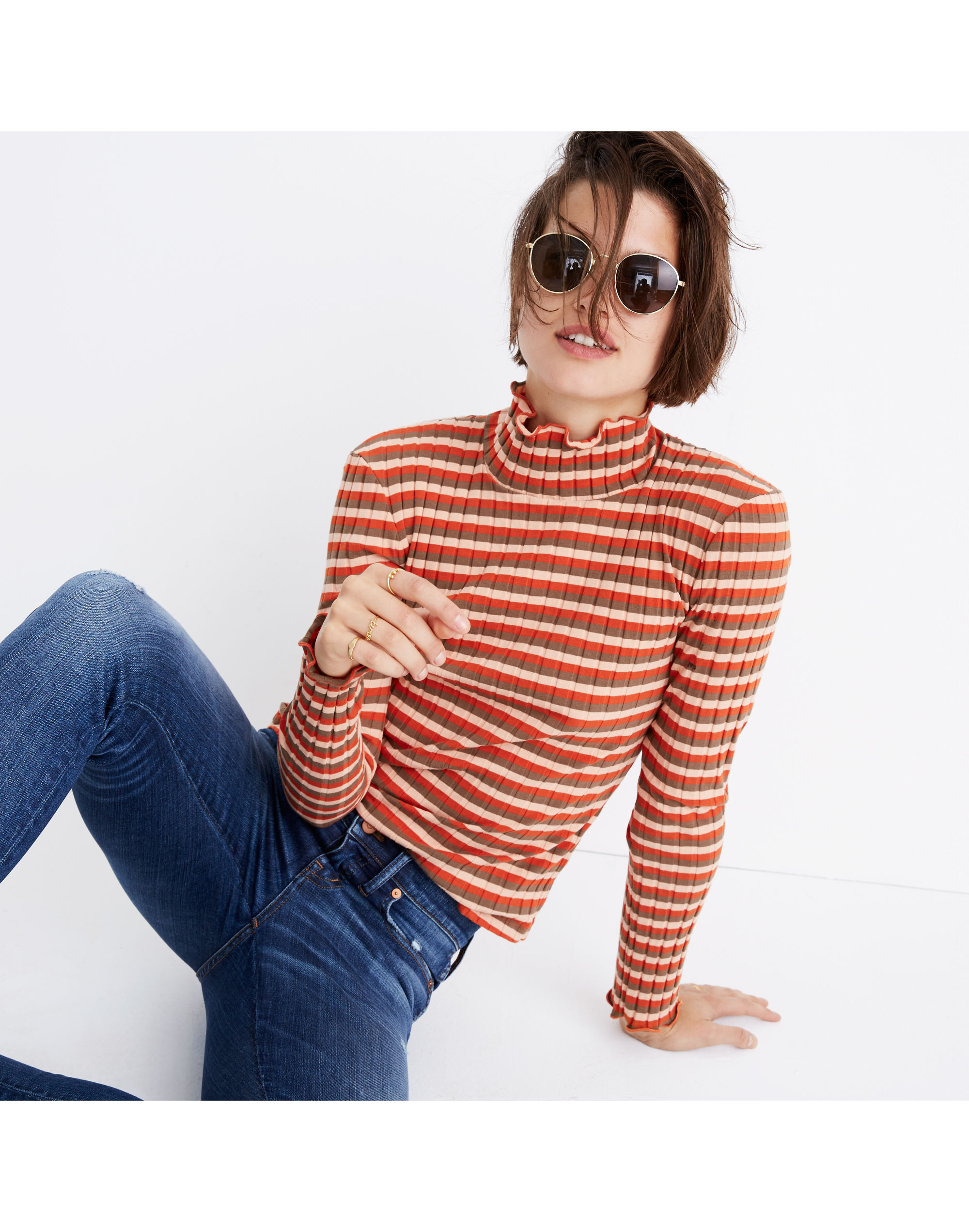 Ribbed Turtleneck Top in Stripe | Madewell