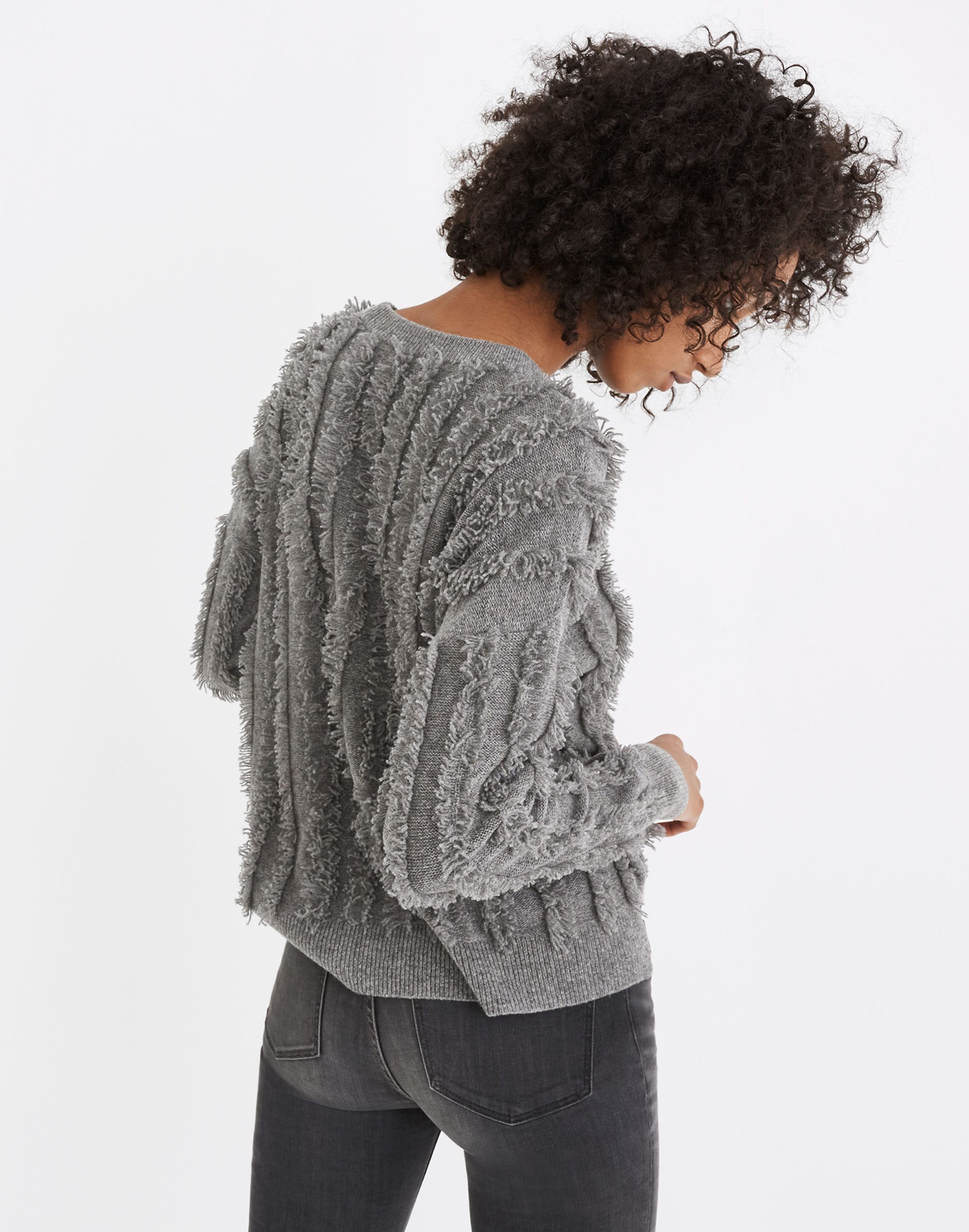 Fringe-Stripe Pullover Sweater