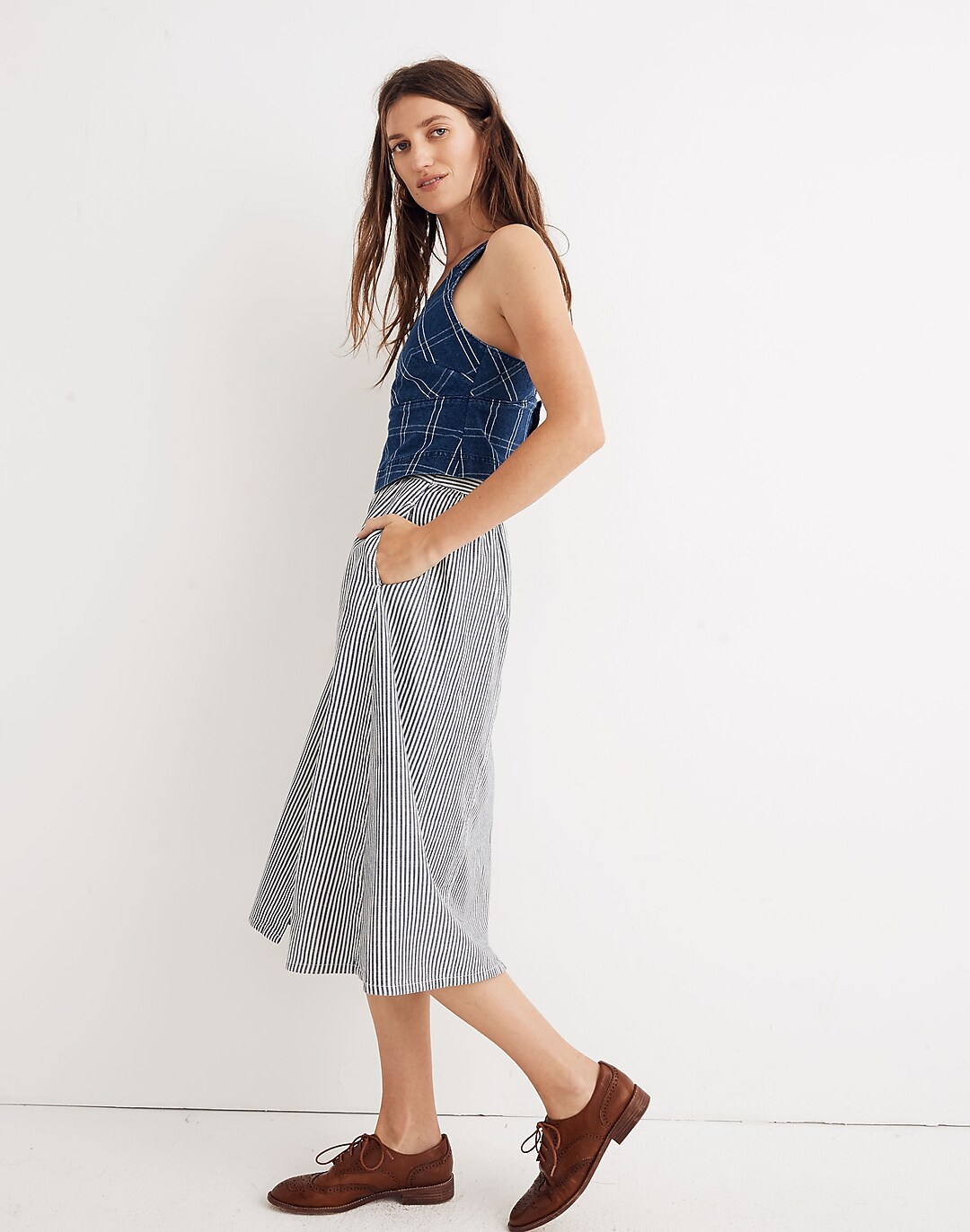 Women's Palisade Button-Front Midi Skirt in Chambray Stripe | Madewell