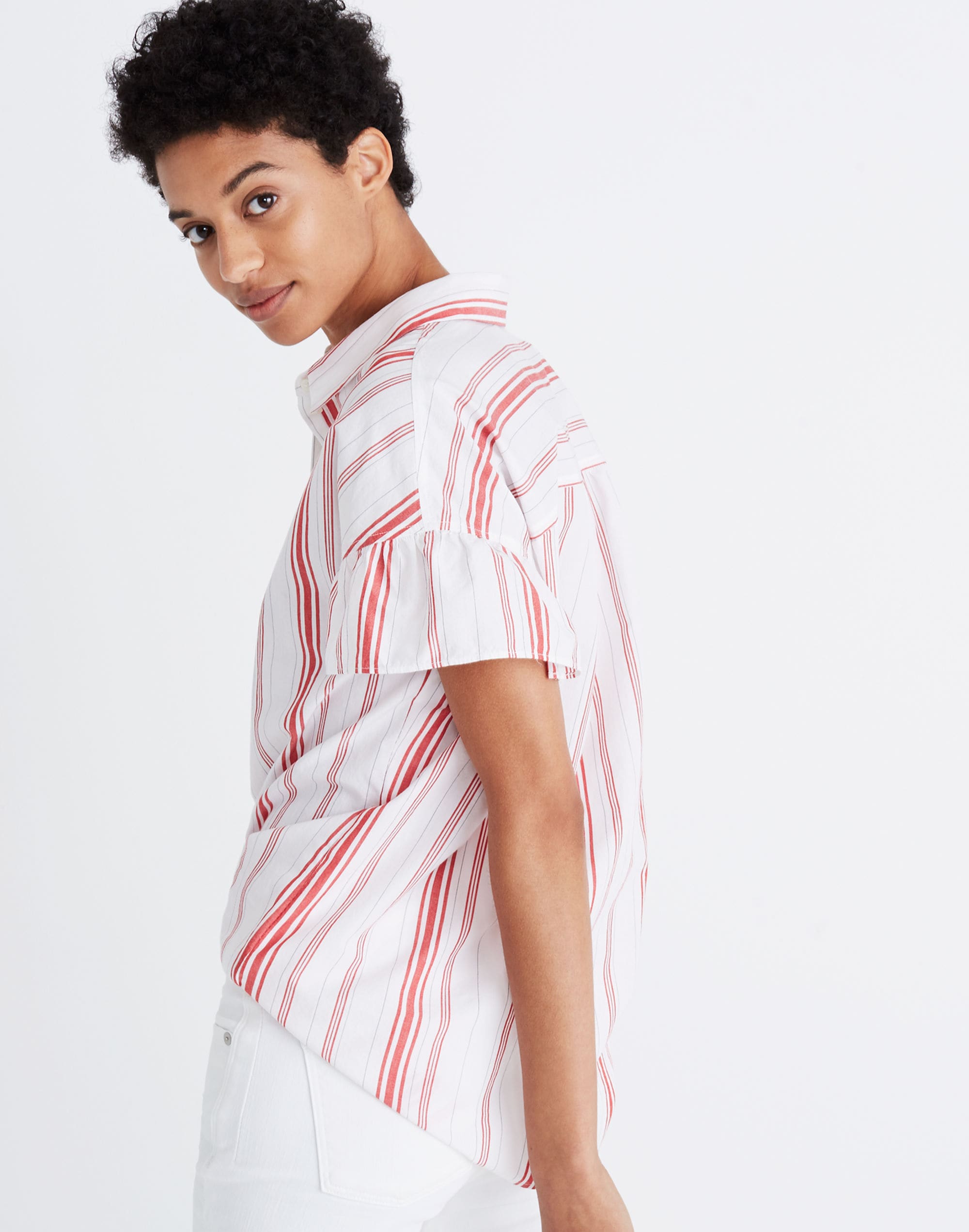 Central Ruffle-Sleeve Shirt Carey Stripe | Madewell