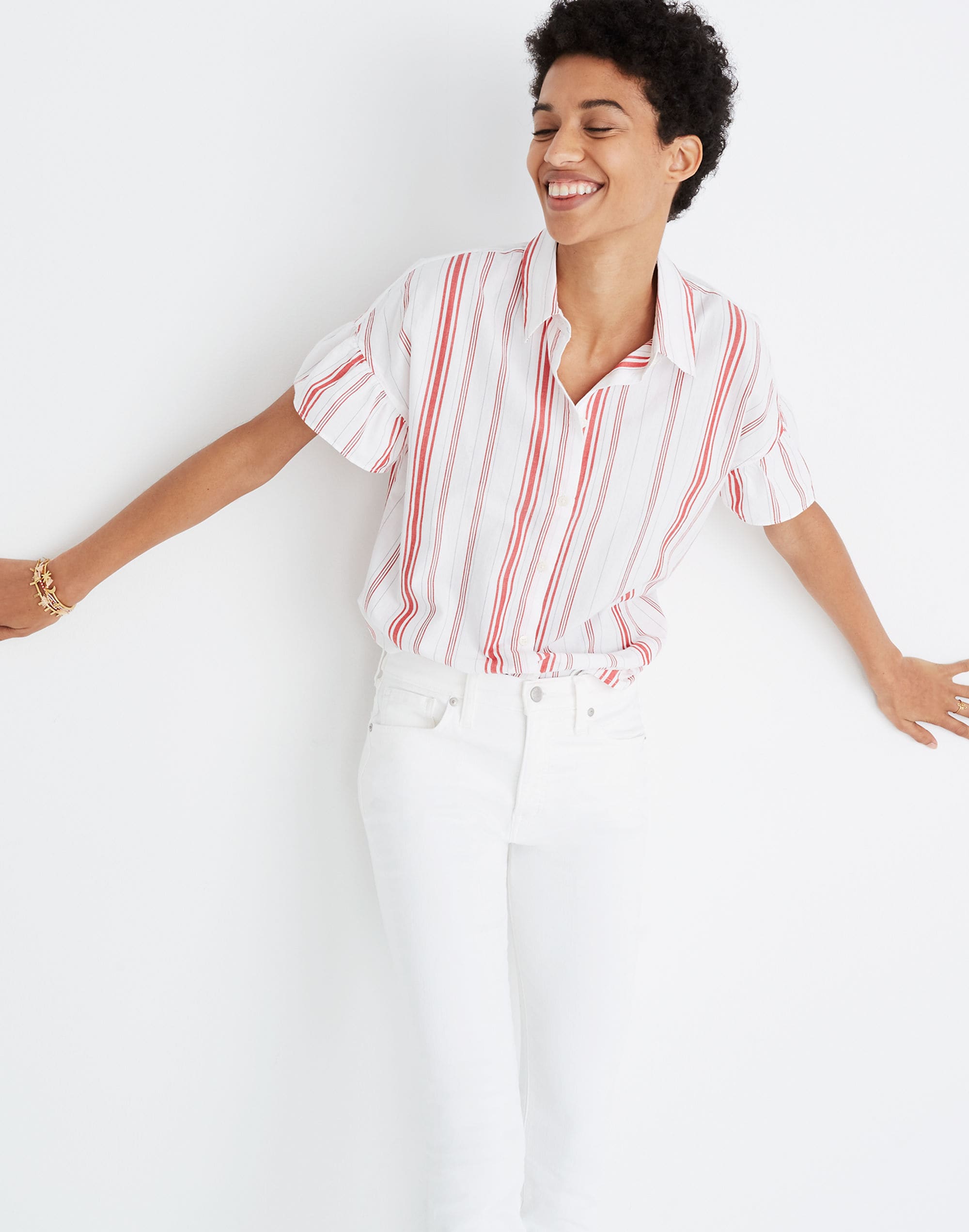 Central Ruffle-Sleeve Shirt Carey Stripe | Madewell