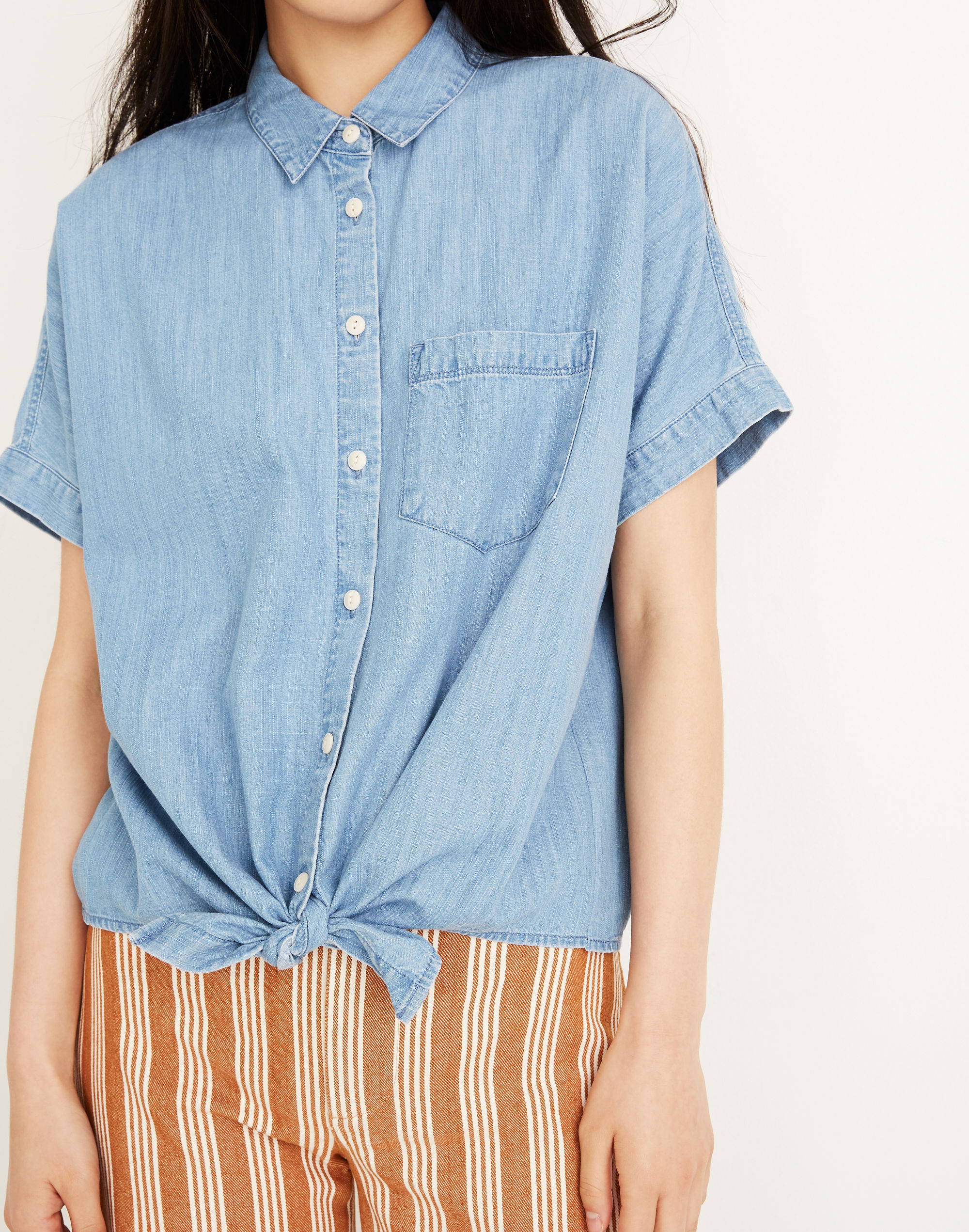 Denim Short-Sleeve Tie-Front Shirt | Madewell