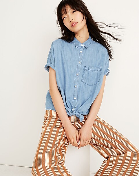 Women's Denim Short-Sleeve Tie-Front Shirt | Madewell