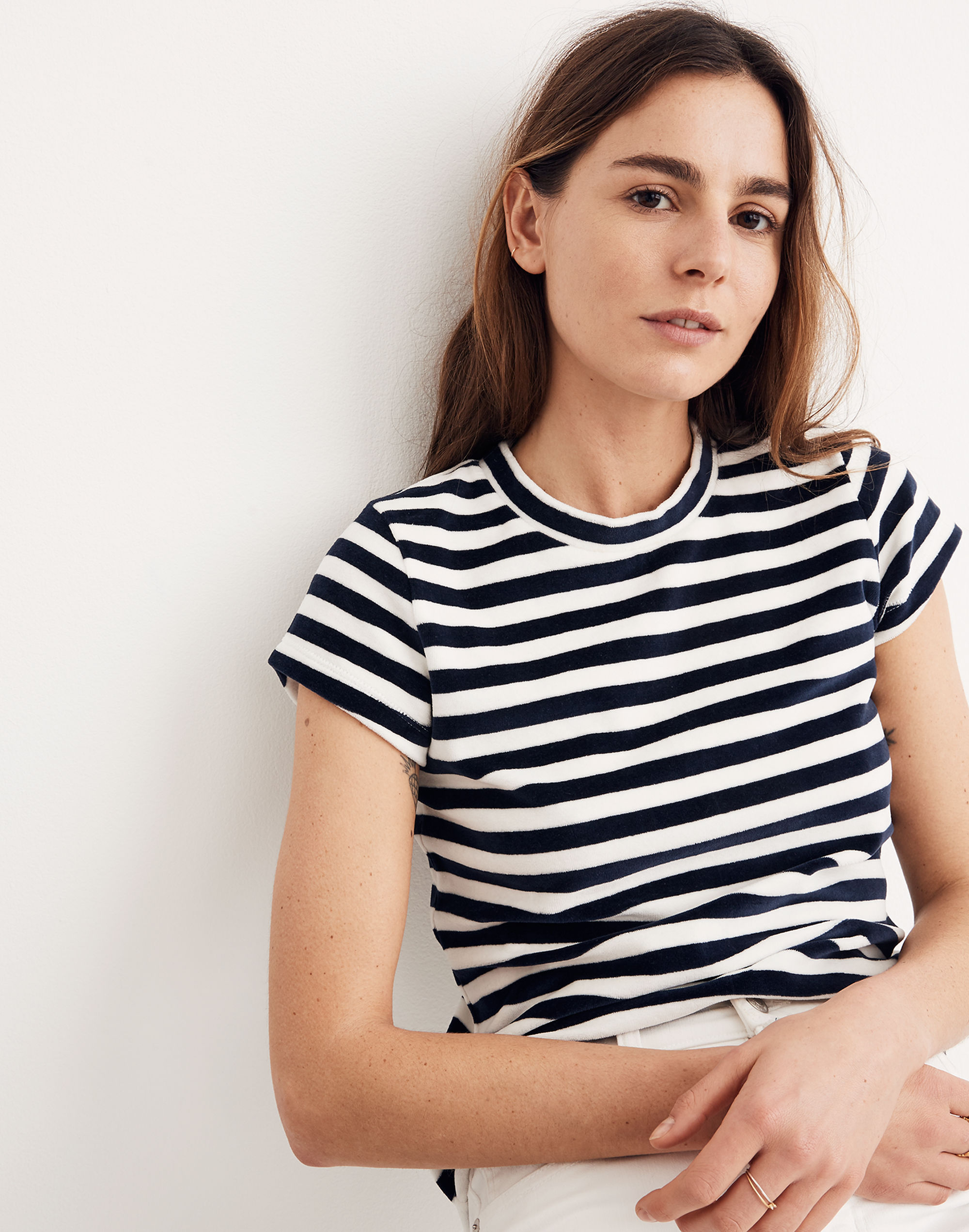 Velour Crewneck Tee Meg Stripe | Madewell