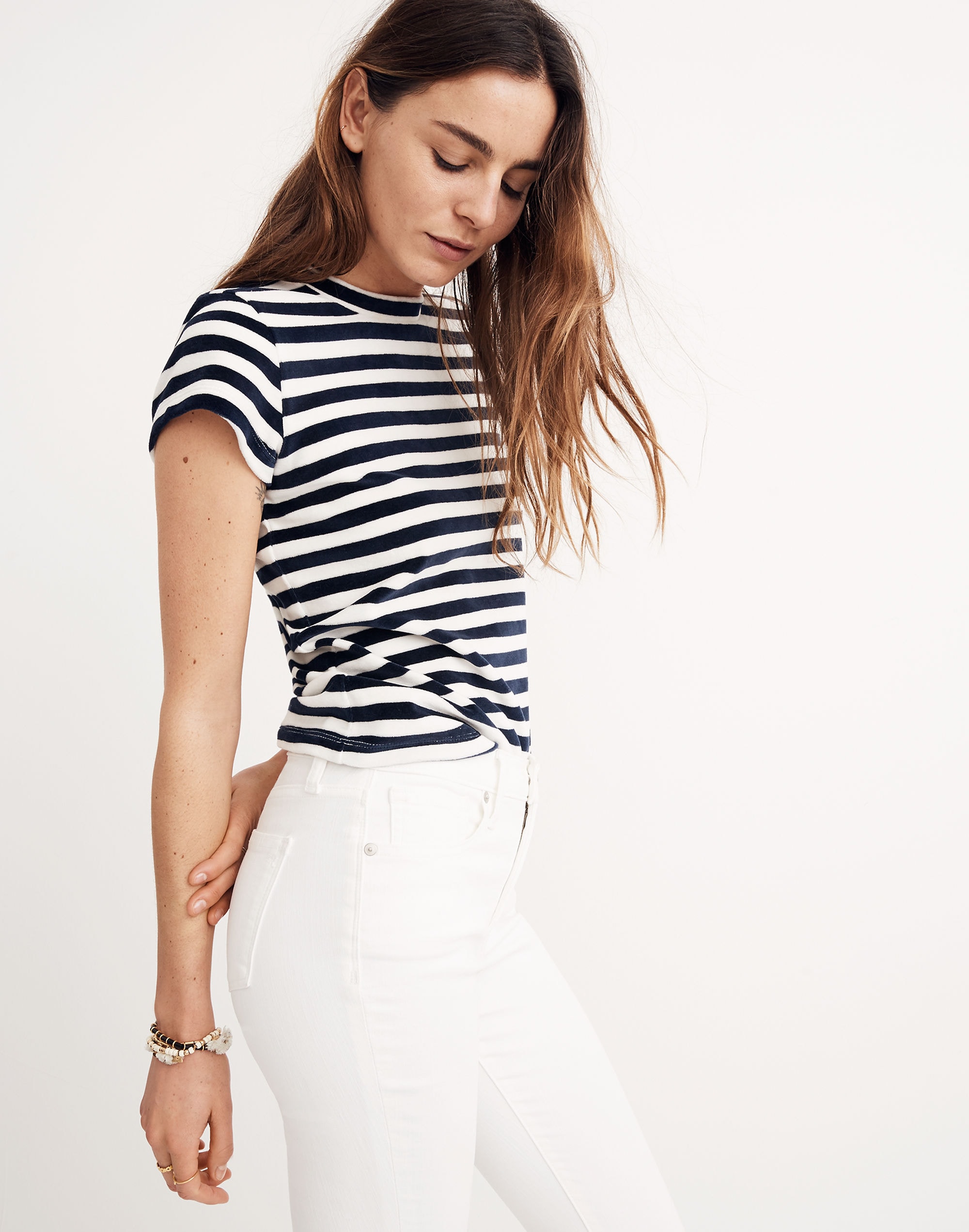 Velour Crewneck Tee Meg Stripe | Madewell