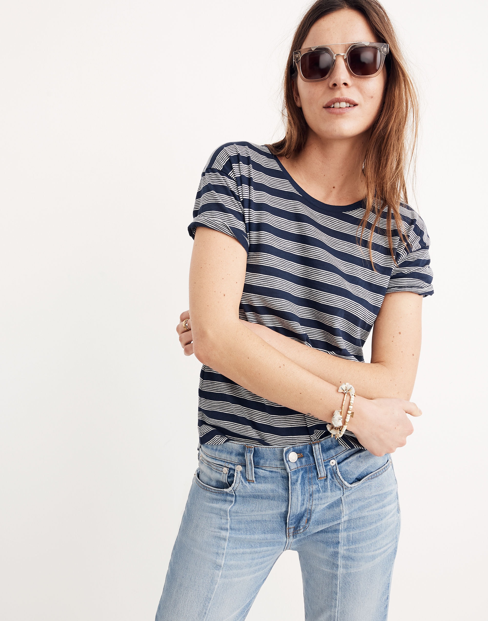 Whisper Cotton Crewneck Tee in Lori Stripe | Madewell