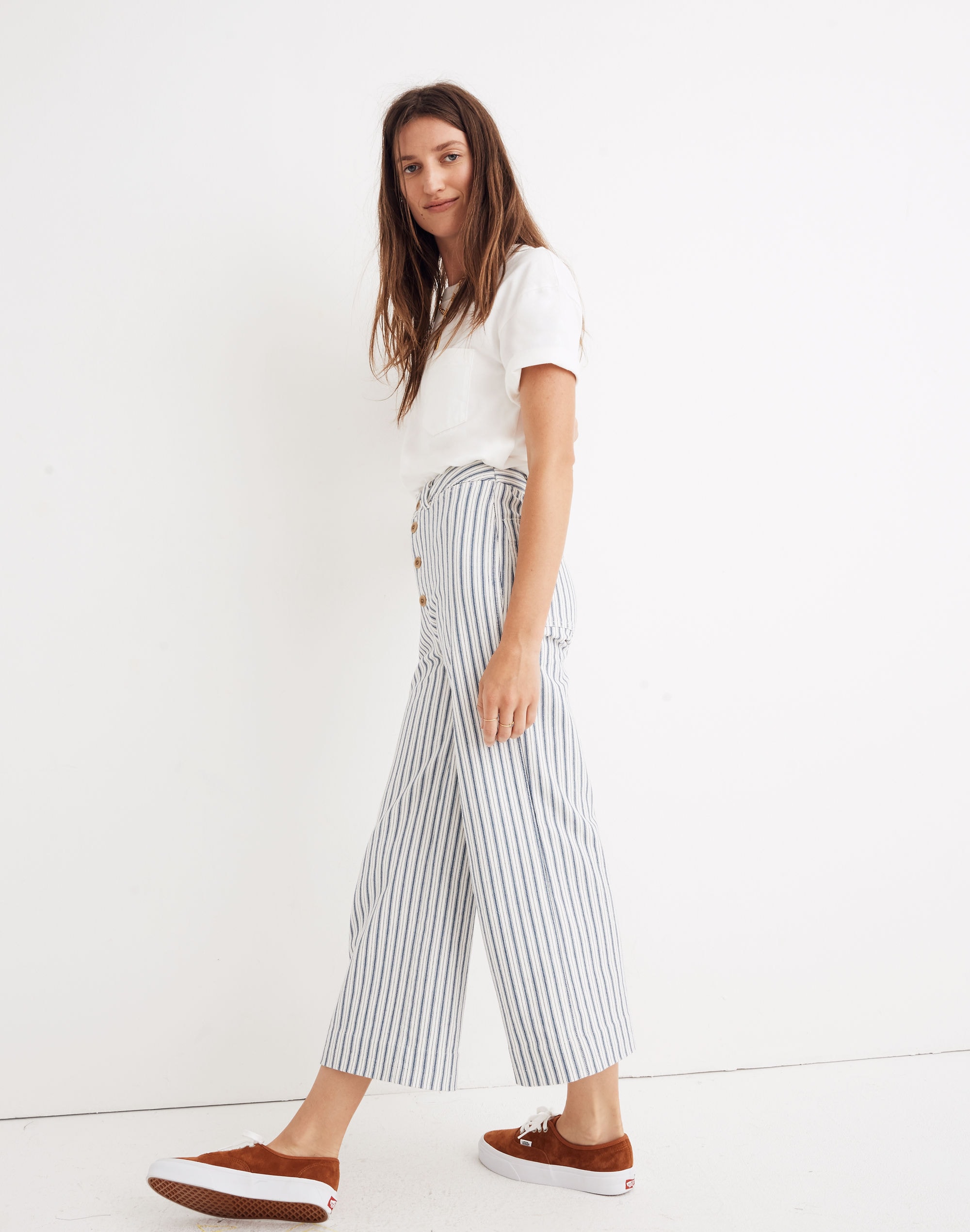 Emmett Wide-Leg Crop Pants Stripe: Button-Front Edition | Madewell