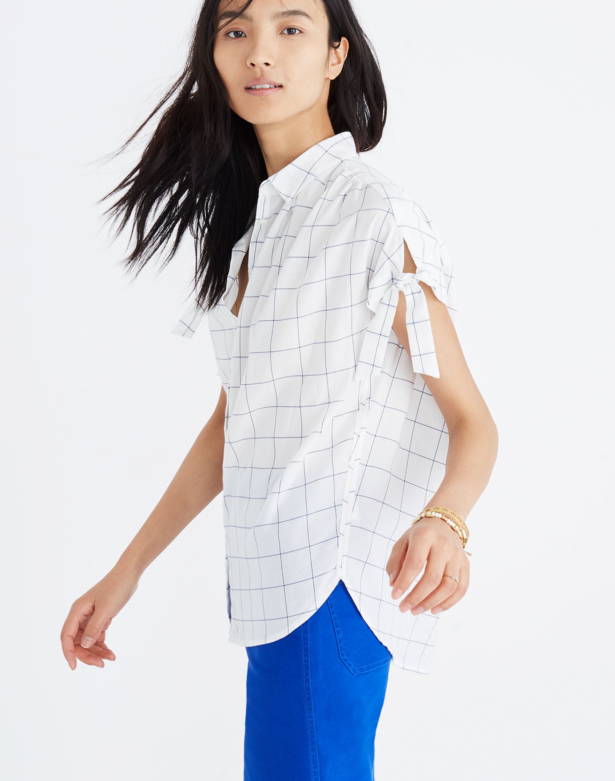 Central Tie-Sleeve Shirt in Windowpane | Madewell