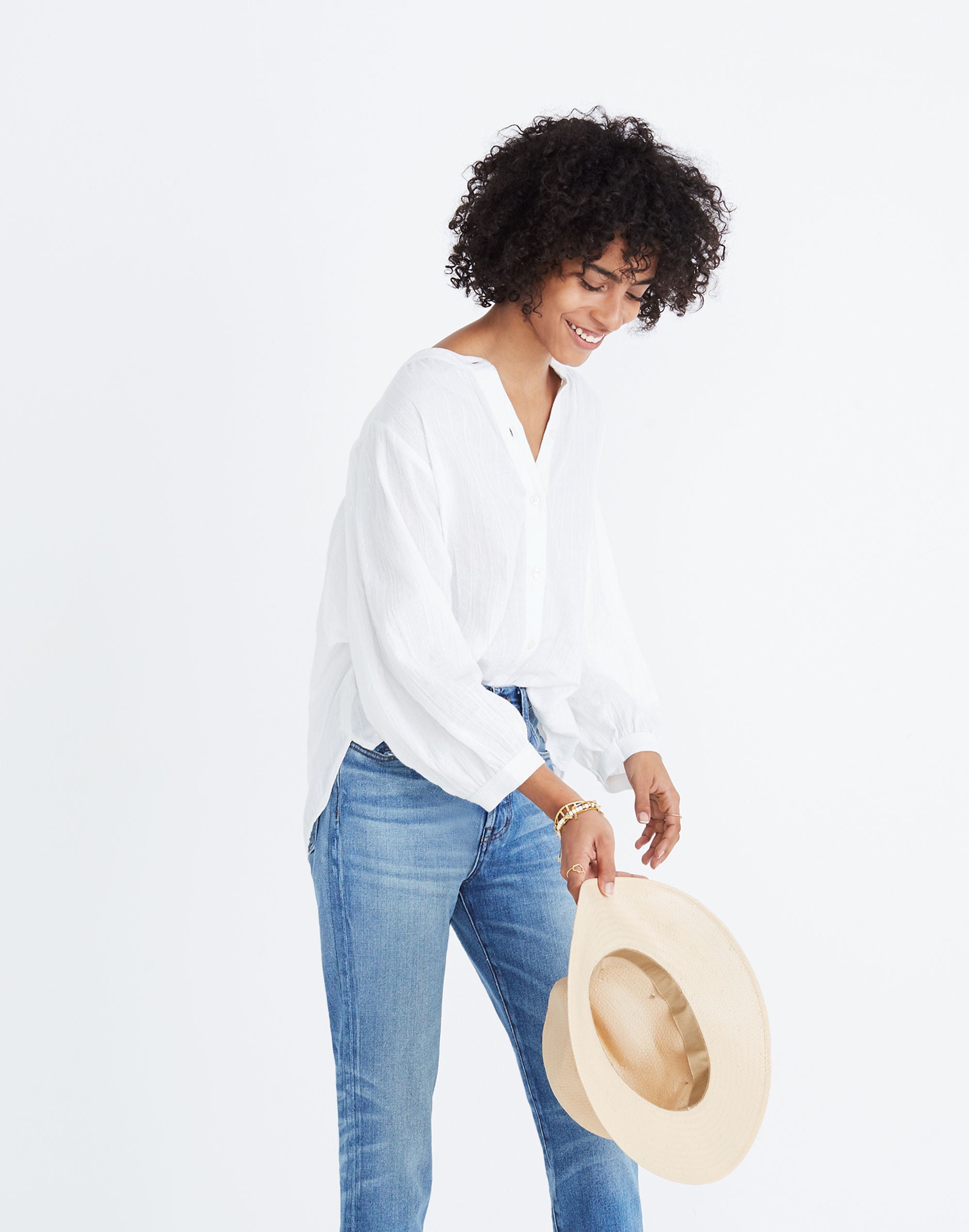 Shimmer Stripe Peasant Top | Madewell