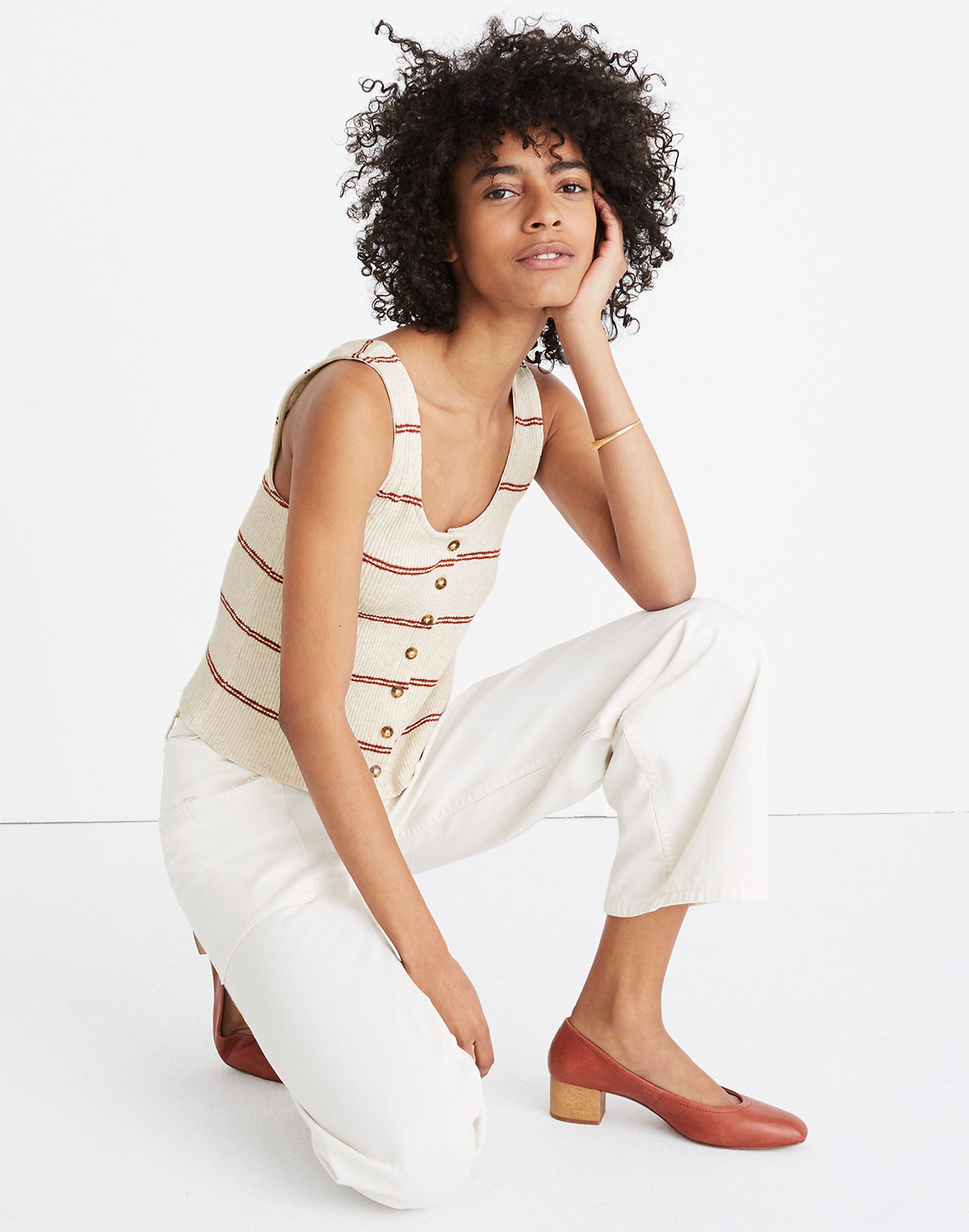 Ribbed Button-Front Tank Top Stripe | Madewell