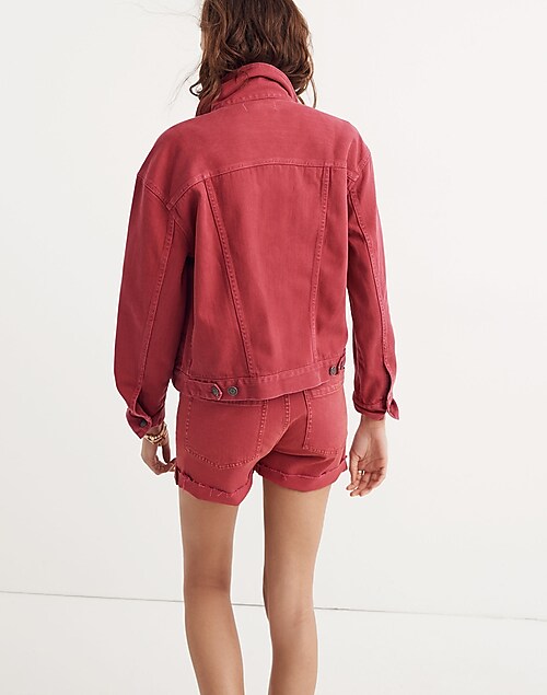 Deep Red Cropped Denim Jacket