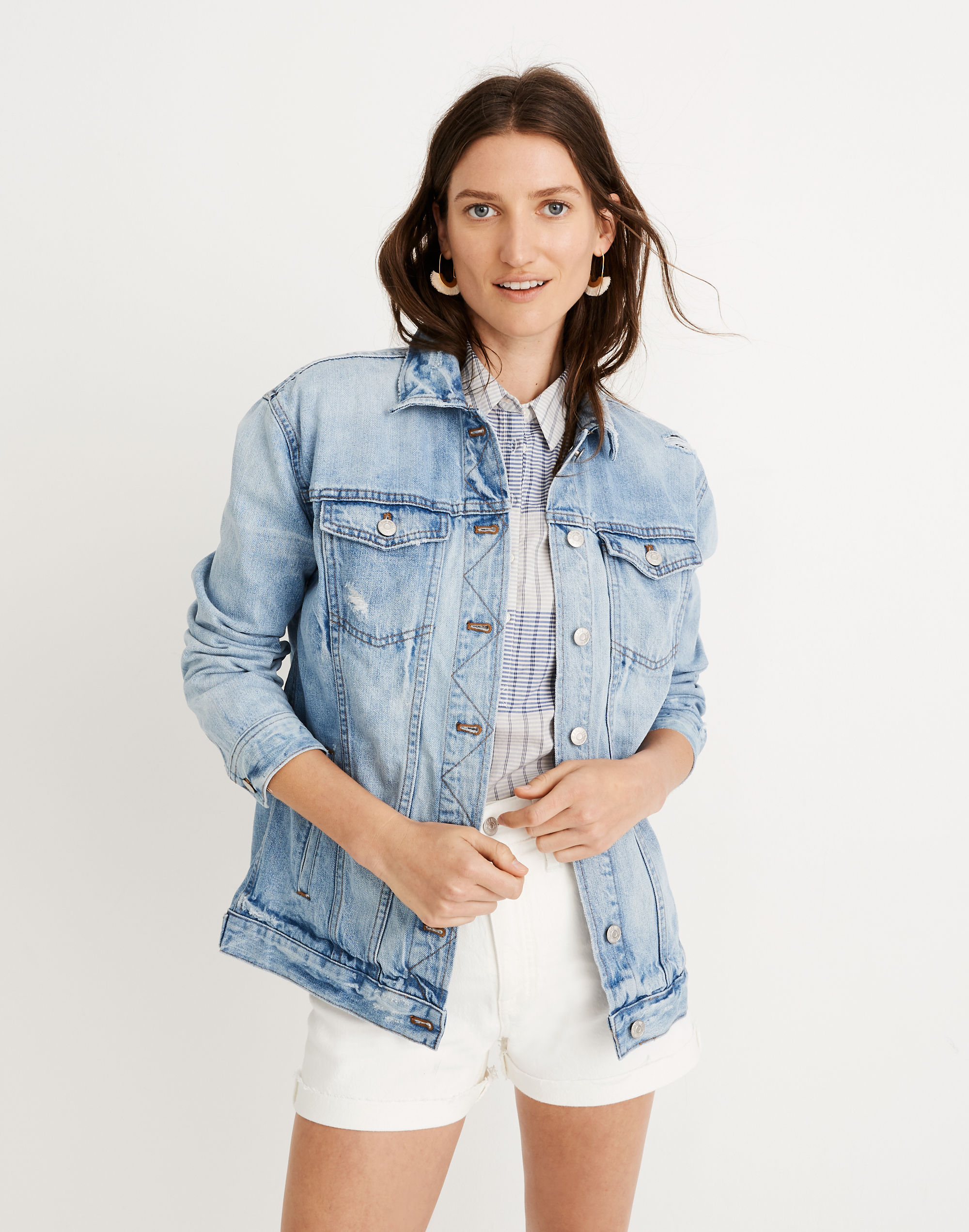 Women's Oversized Jean Jacket in Junction Wash: Distressed Edition ...