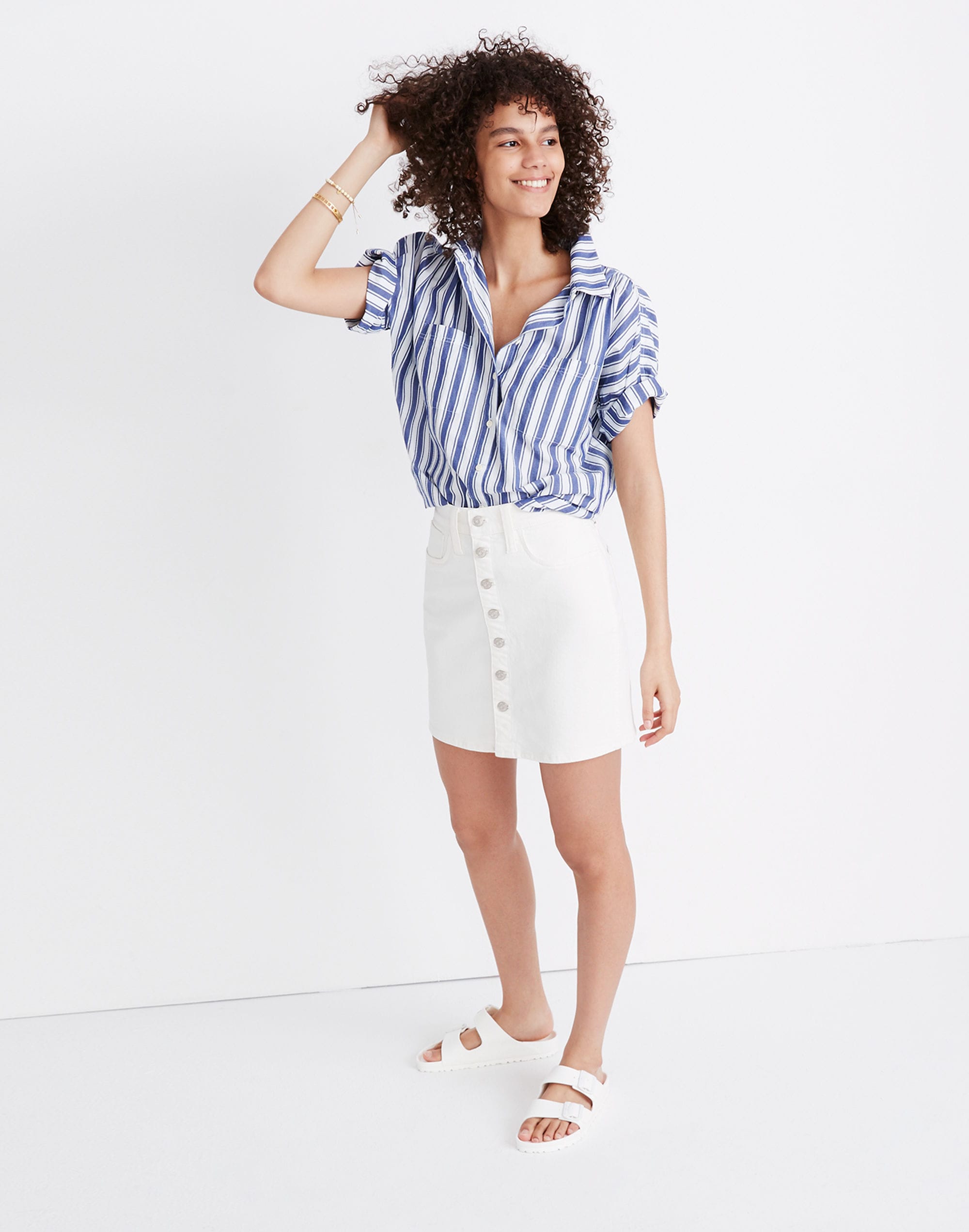 Stretch Denim Straight Mini Skirt in Tile White: Button-Front Edition | Madewell