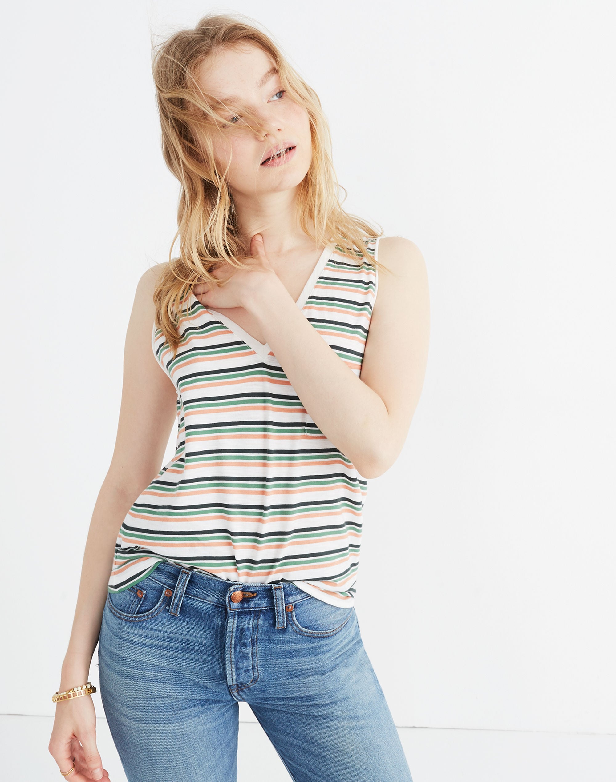 Whisper Cotton V-Neck Pocket Tank Roger Stripe | Madewell