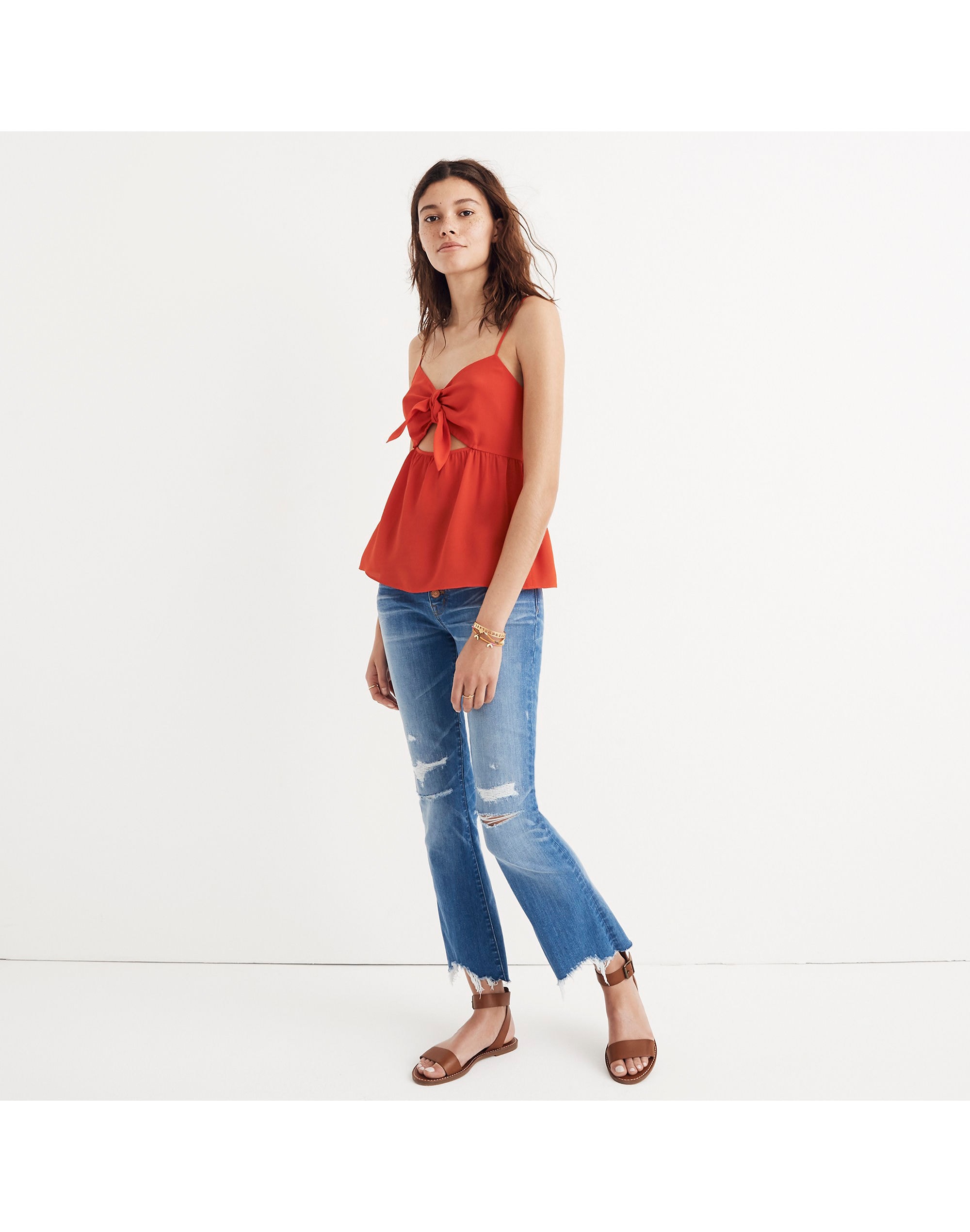 Silk Tie-Front Keyhole Cami Top | Madewell