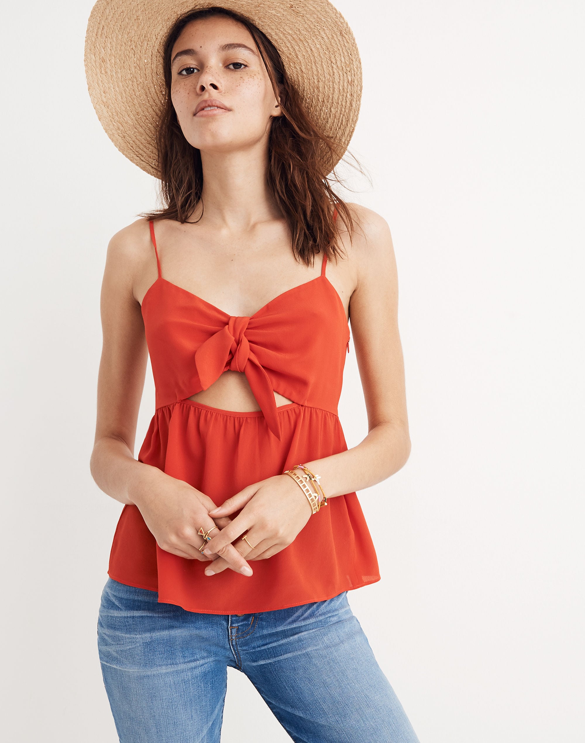 Silk Tie-Front Keyhole Cami Top | Madewell