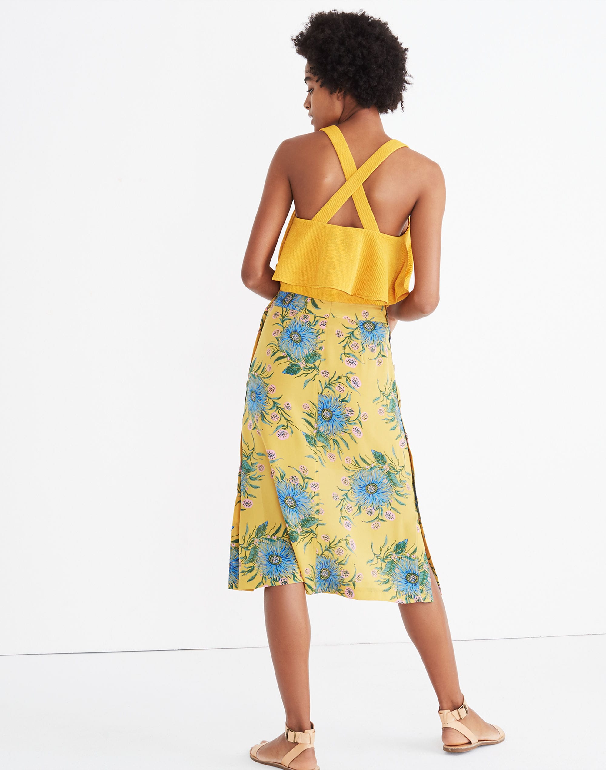 Silk Side-Button Skirt in Painted Blooms | Madewell