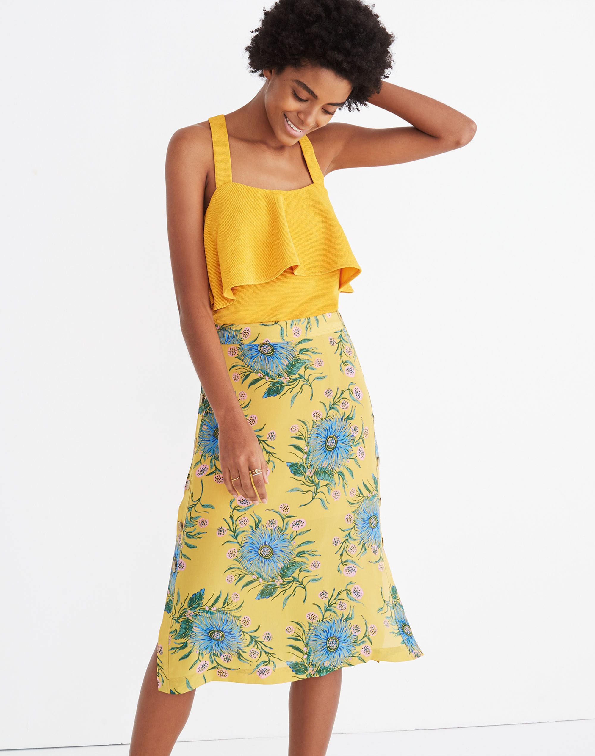 Silk Side-Button Skirt in Painted Blooms | Madewell